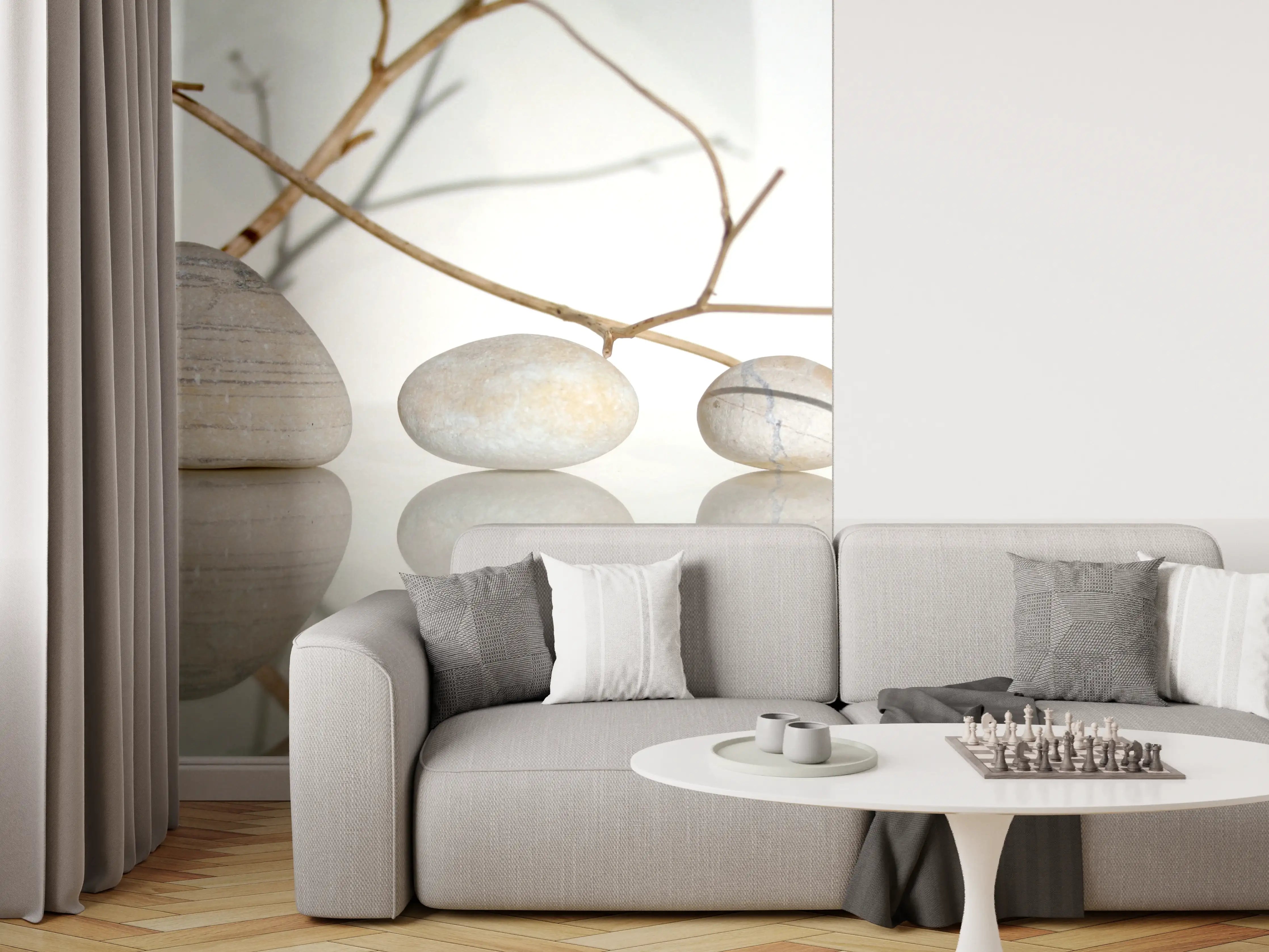 Wandverkleidung Wohnzimmer - Minimalistische Steine im Zen-Design