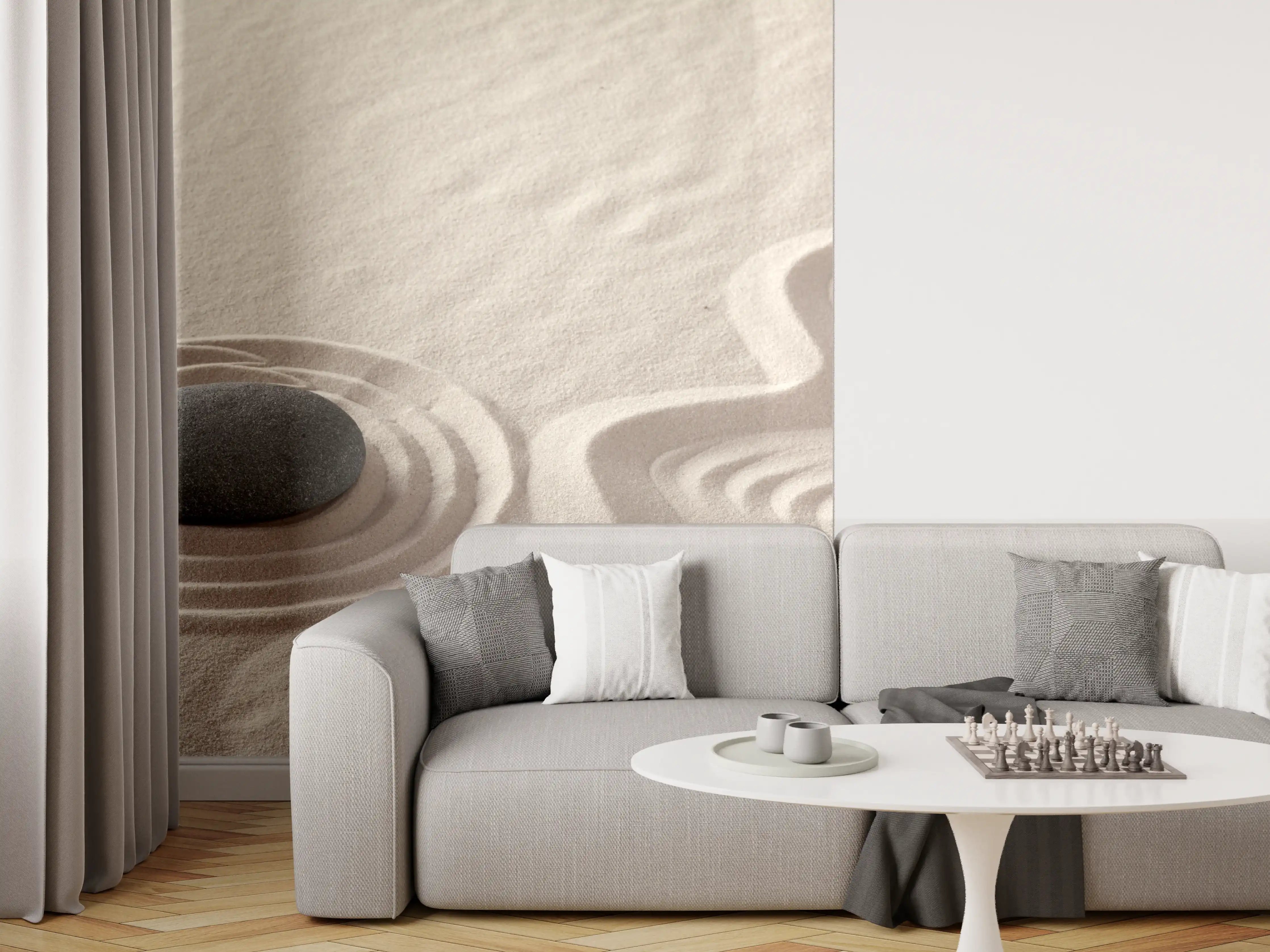 Wandverkleidung Wohnzimmer - Minimalistischer Sandstein mit Wellenmuster
