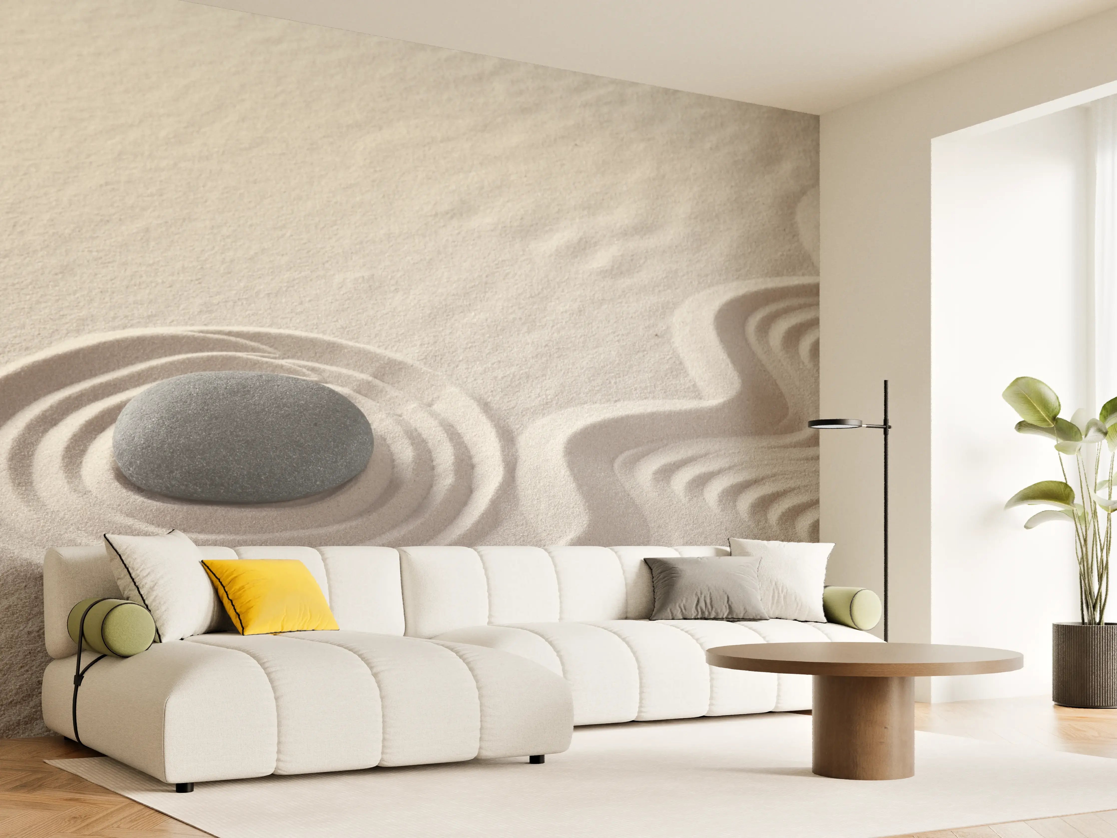 Wandverkleidung Wohnzimmer - Minimalistischer Sandstein mit Wellenmuster