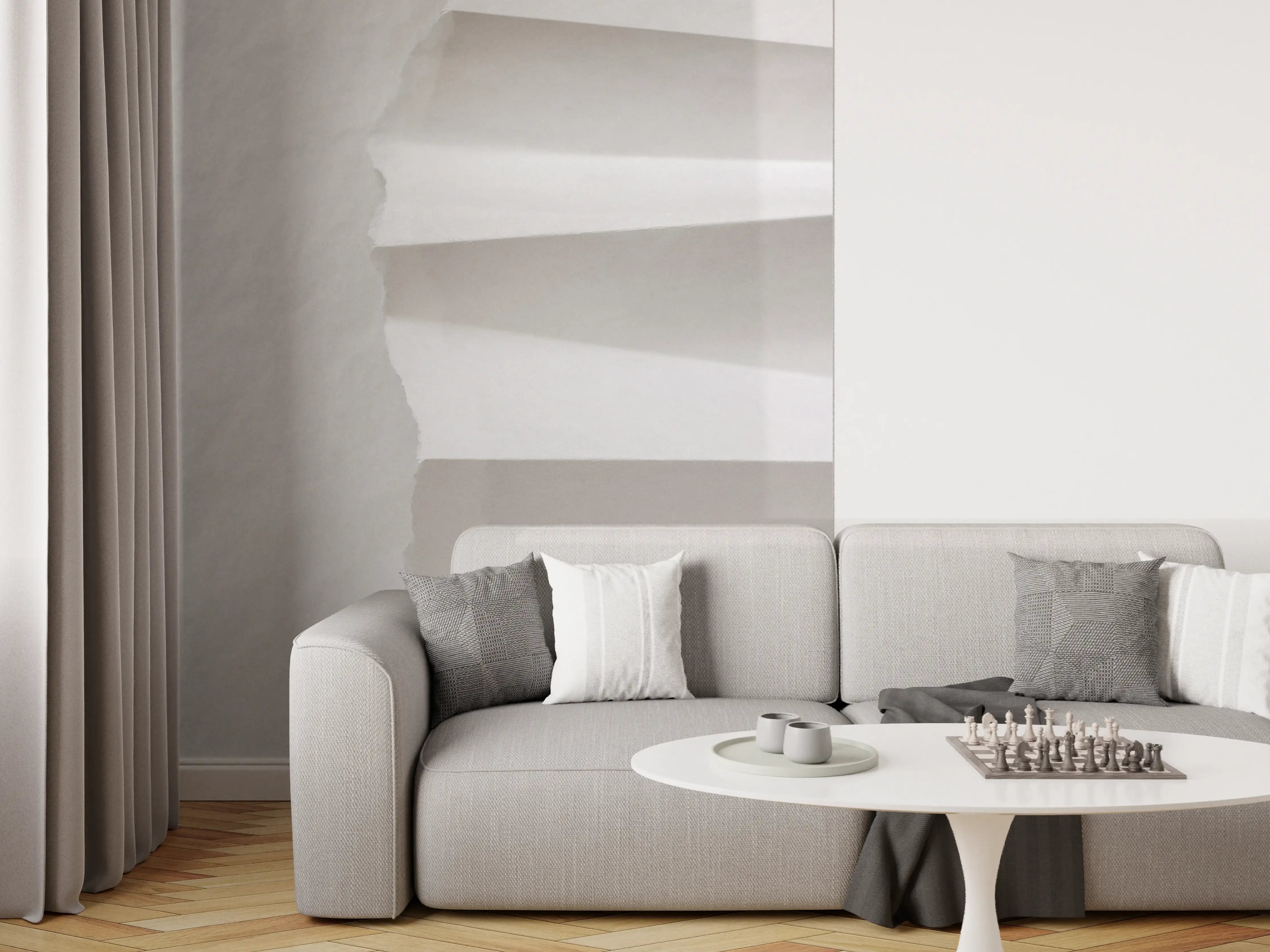 Wandverkleidung Wohnzimmer - Minimalistisches weißes Wanddesign