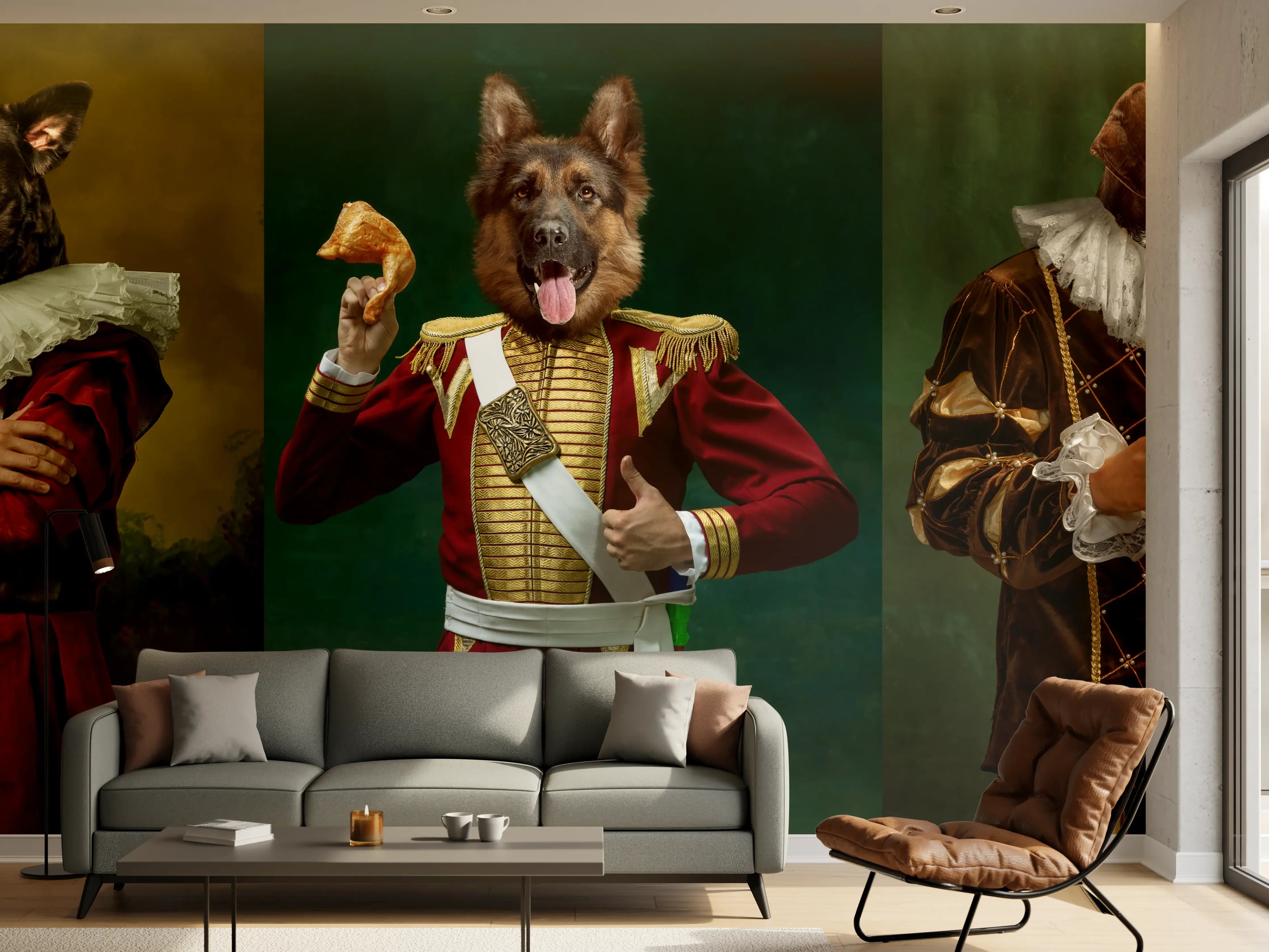 Wandverkleidung Wohnzimmer - Mittelalterliche Hundekopf Porträts