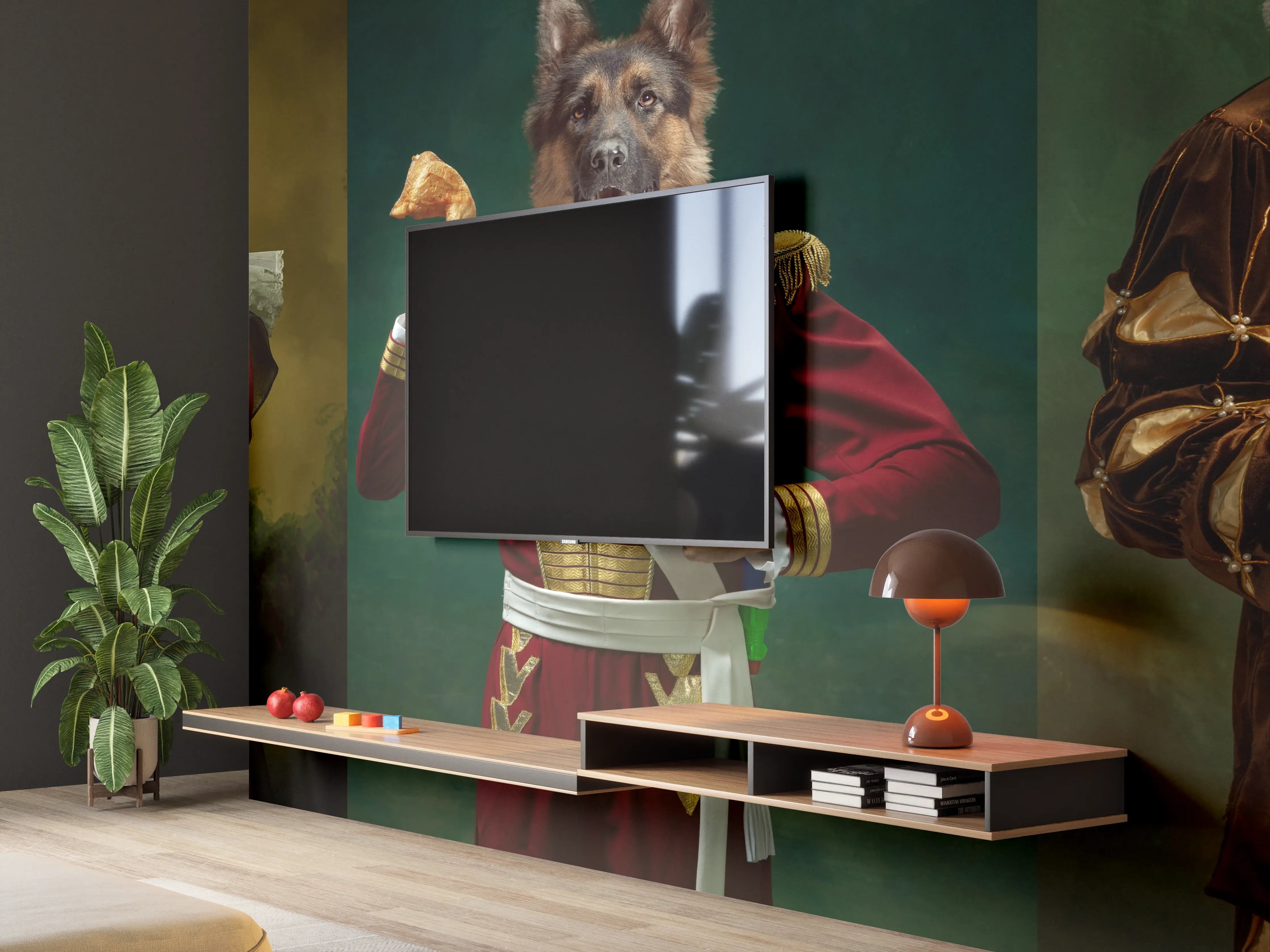 Wandverkleidung Wohnzimmer - Mittelalterliche Hundekopf Porträts