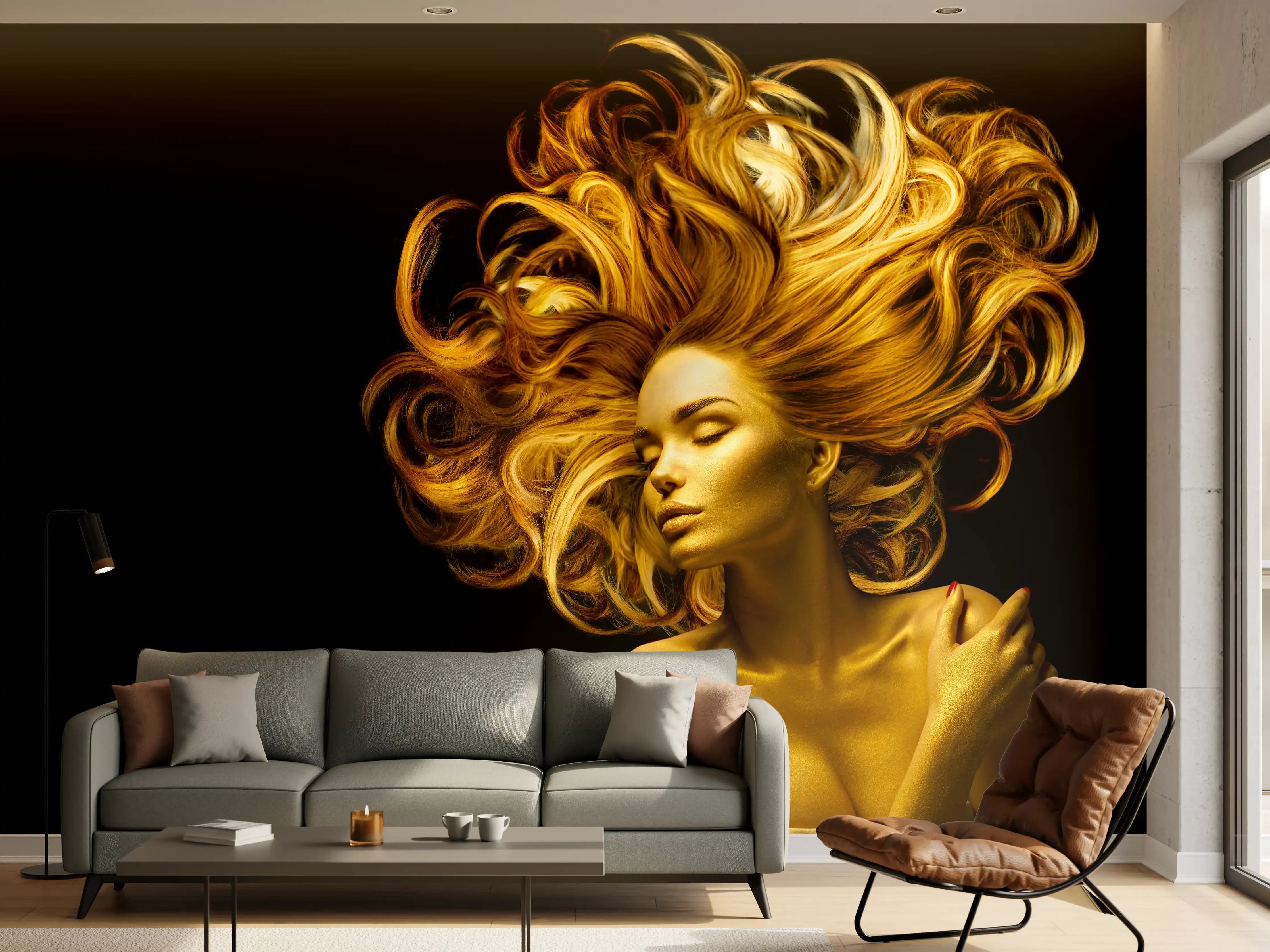 Wandverkleidung Wohnzimmer - Model in Gold