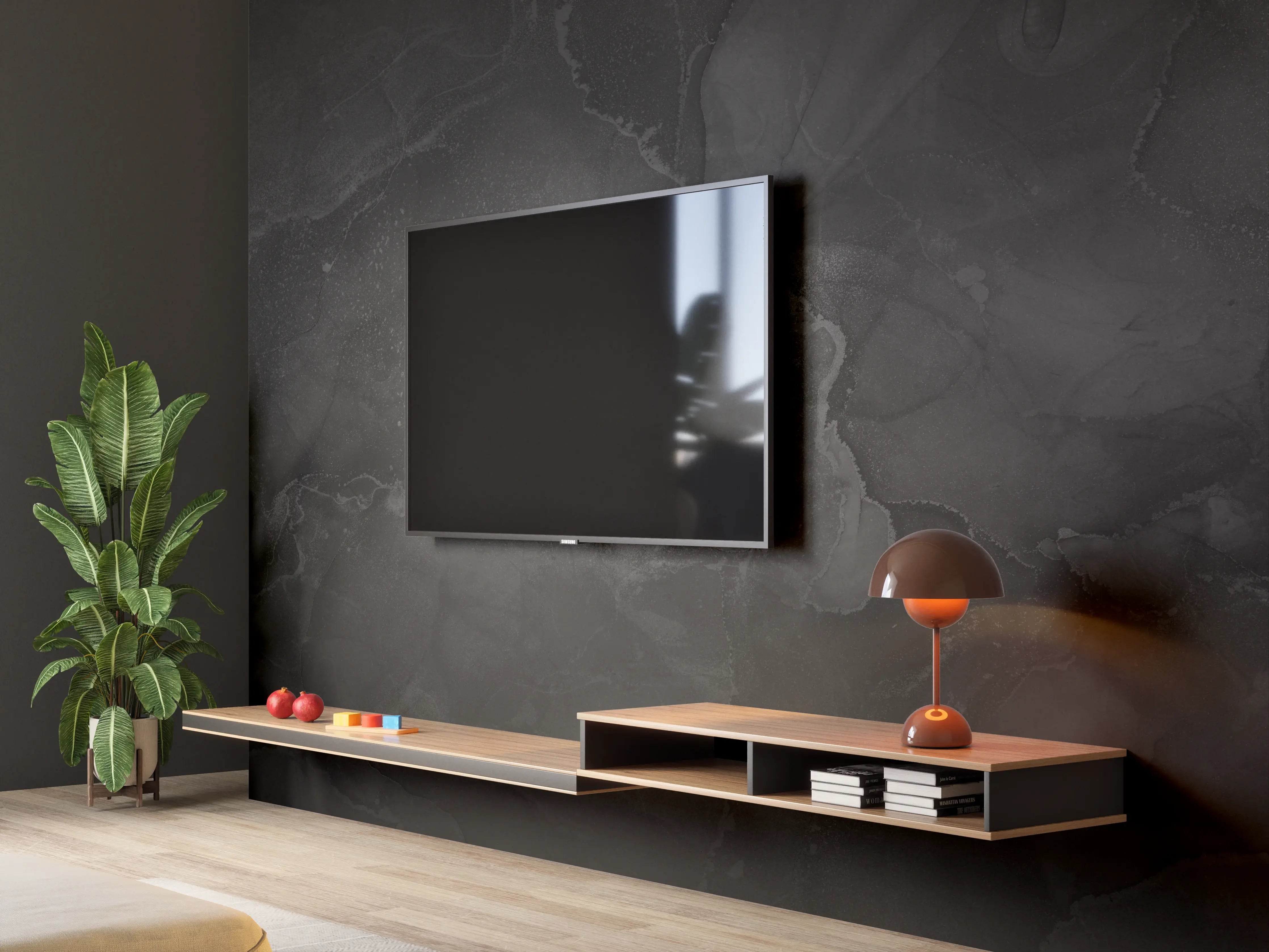Wandverkleidung Wohnzimmer - Modern grau-schwarzer Marmor