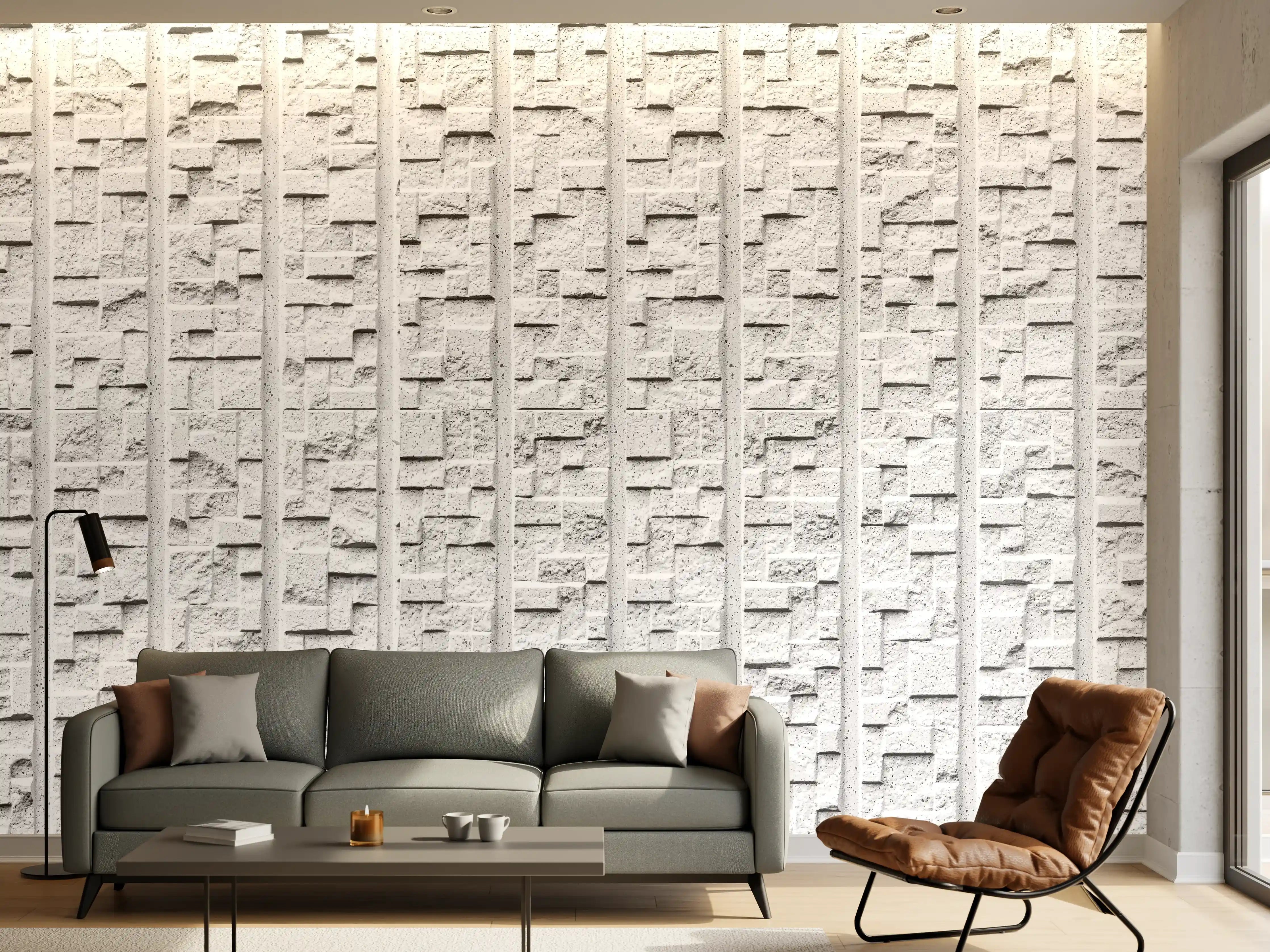 Wandverkleidung Wohnzimmer - Modern weiße Steinwand mit Muster