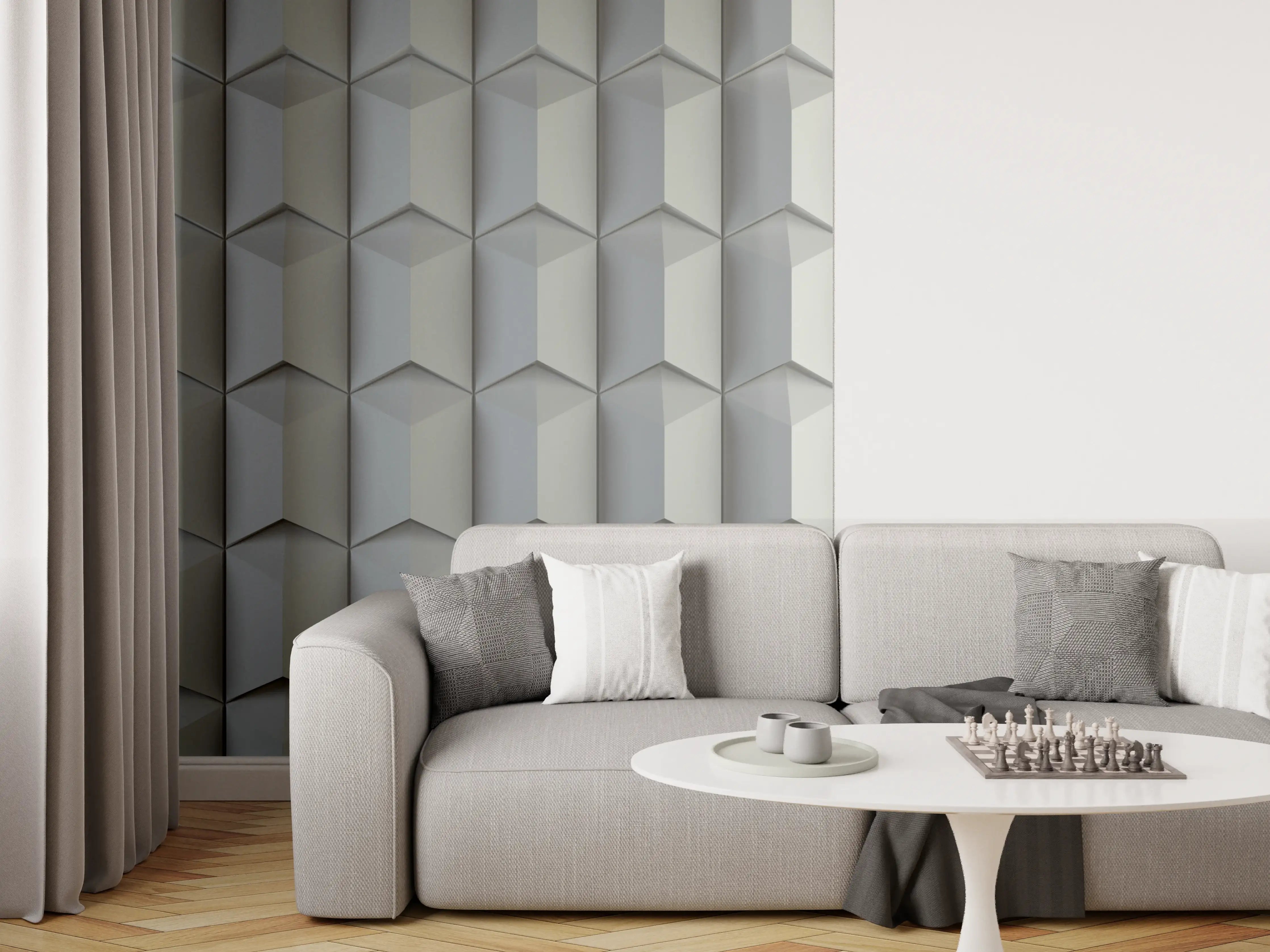 Wandverkleidung Wohnzimmer - Moderne 3D Wandpaneele in Grau