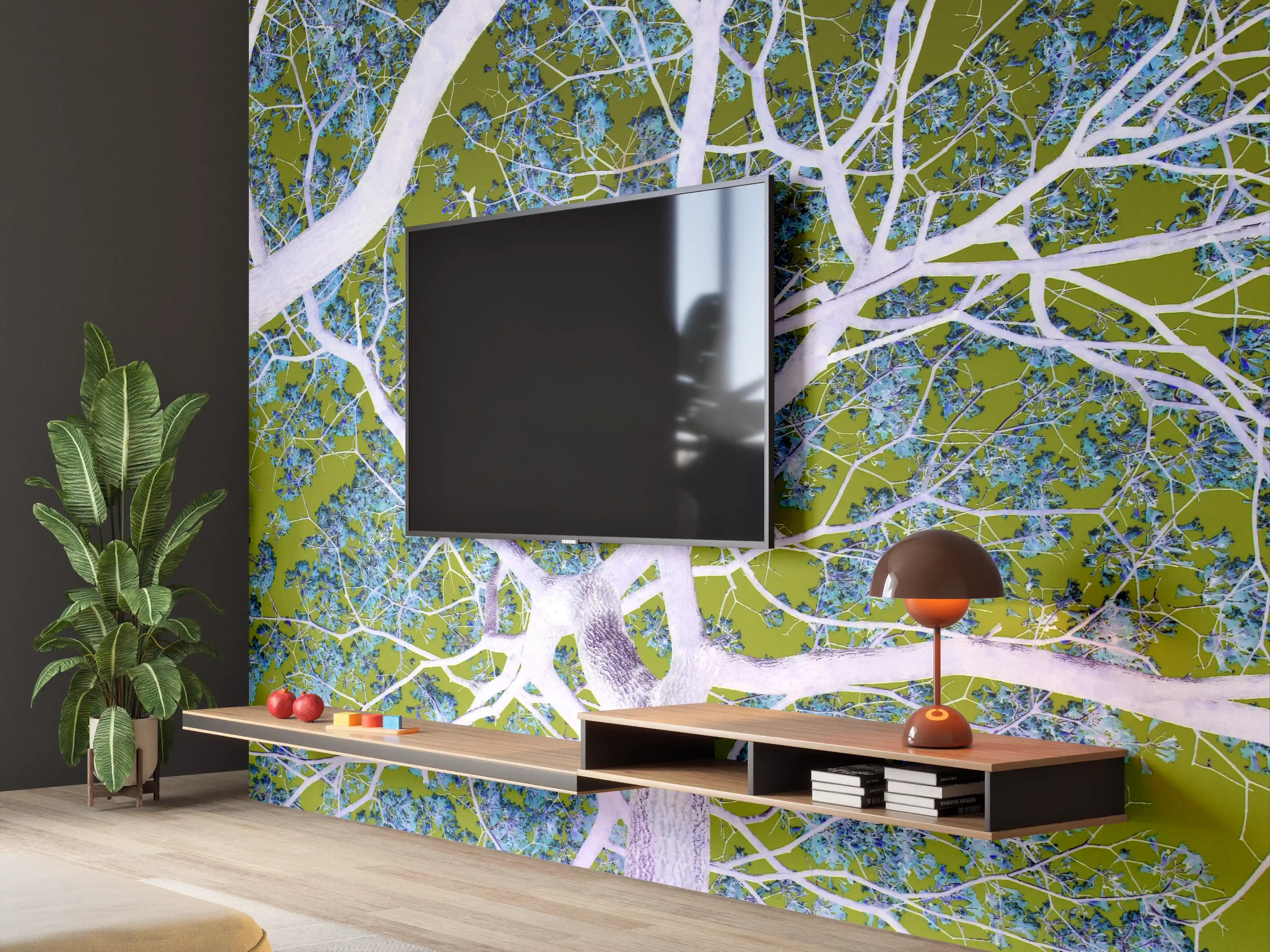 Wandverkleidung Wohnzimmer - Moderne Baumkunst in Digitalfarben