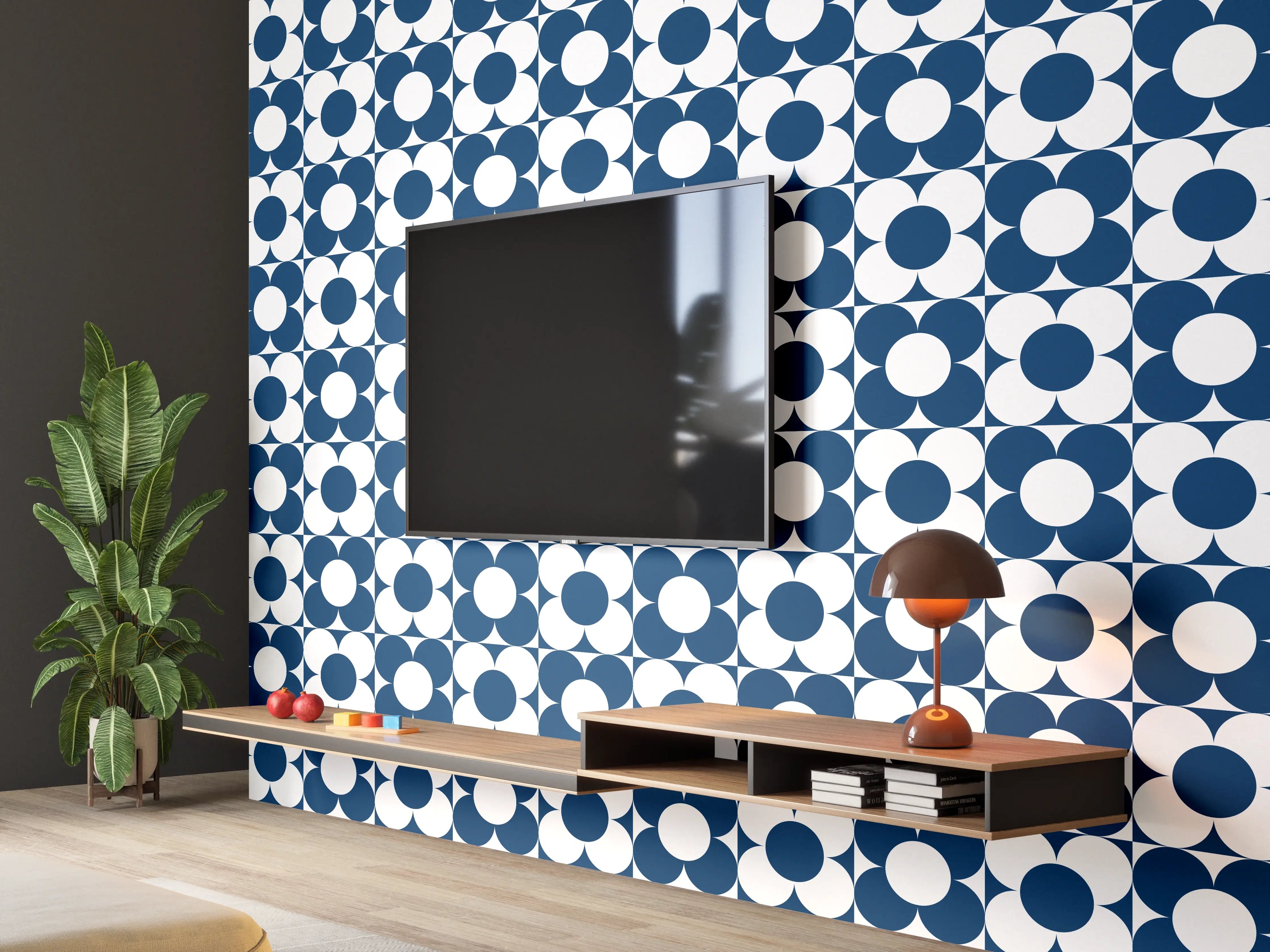 Wandverkleidung Wohnzimmer - Moderne Blaue Musterlampe