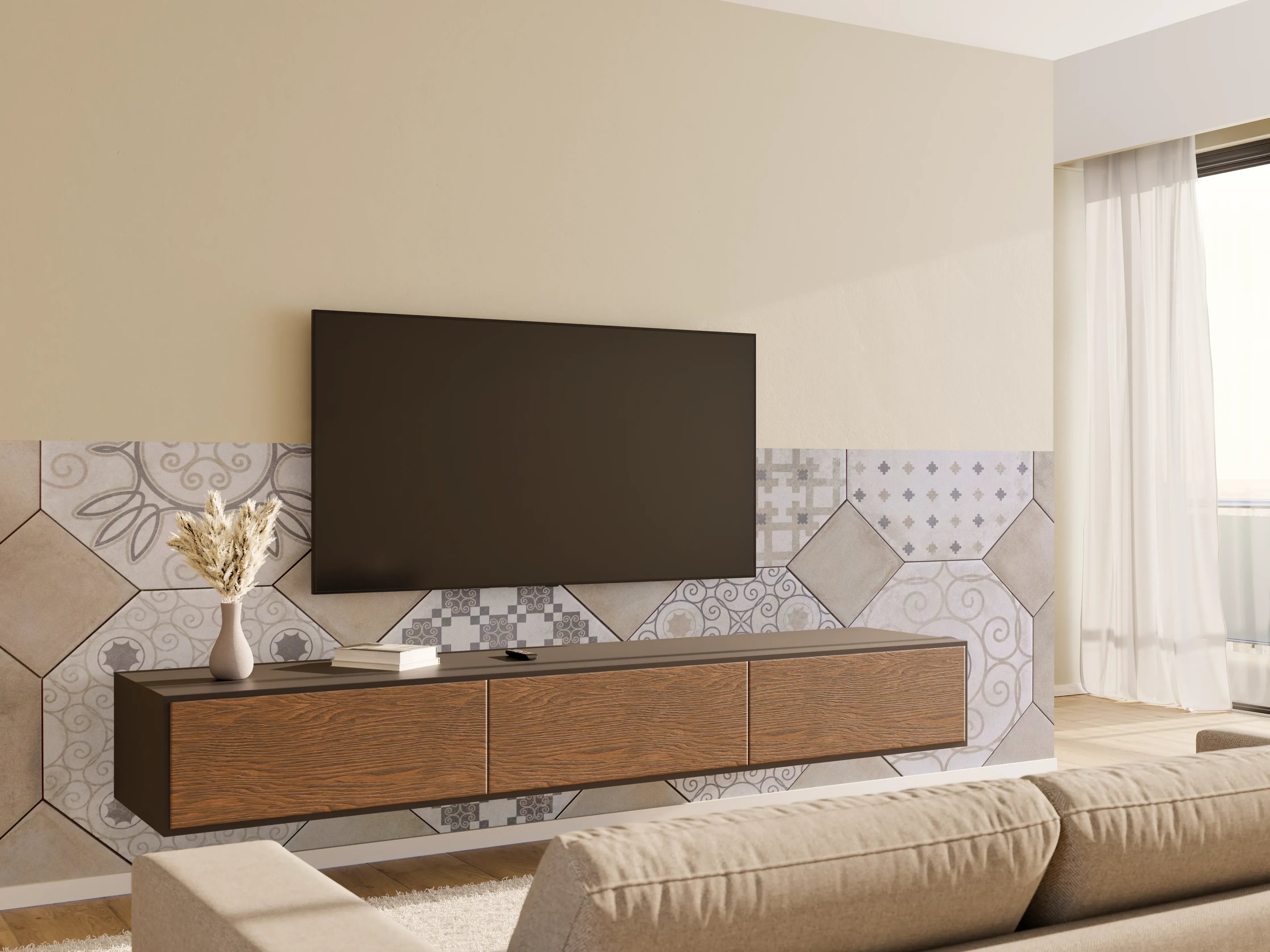 Wandverkleidung Wohnzimmer - Moderne Fliesen im Vintage-Stil