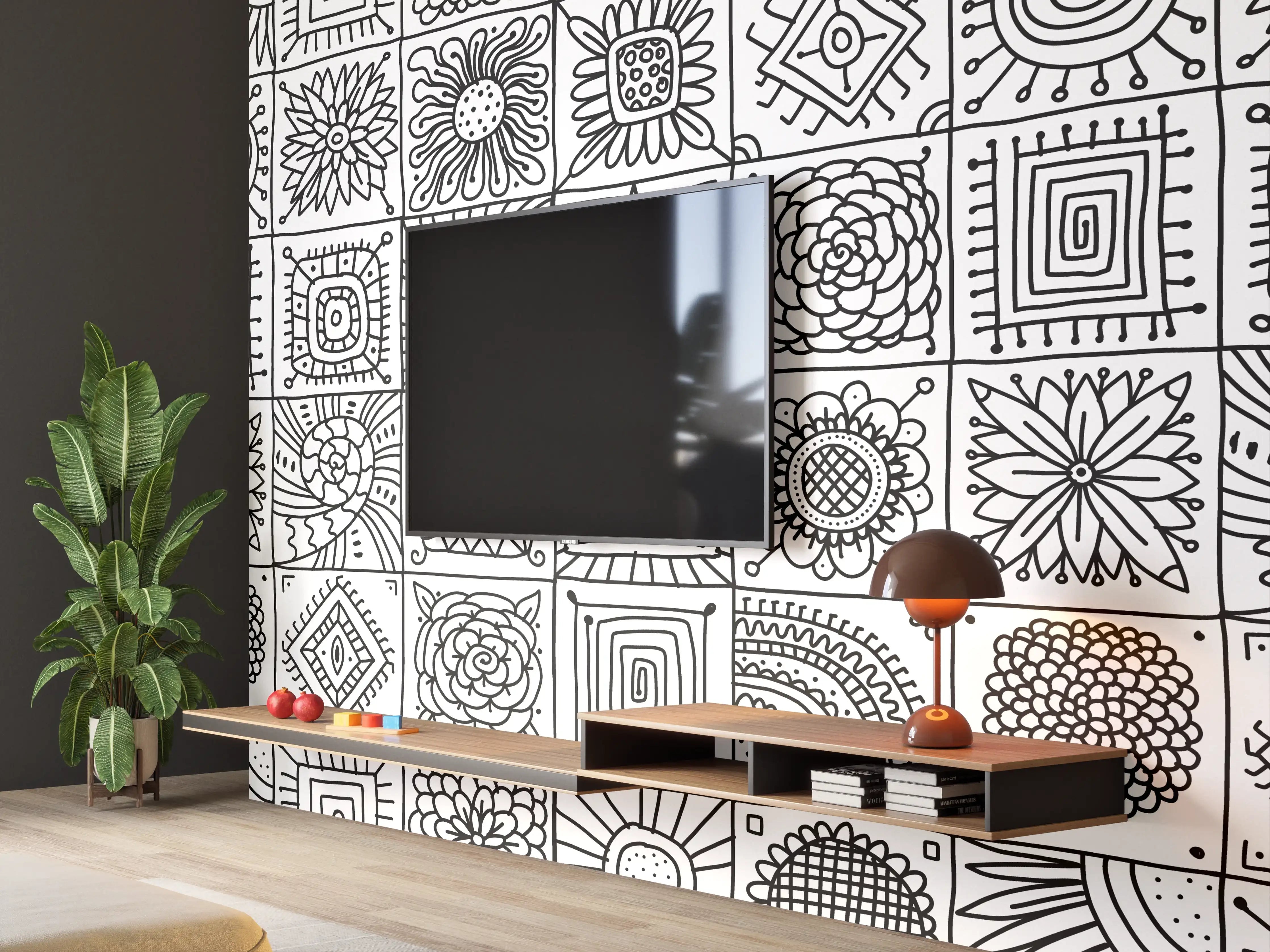 Wandverkleidung Wohnzimmer - Moderne Fliesen im eleganten Zickzack-Design
