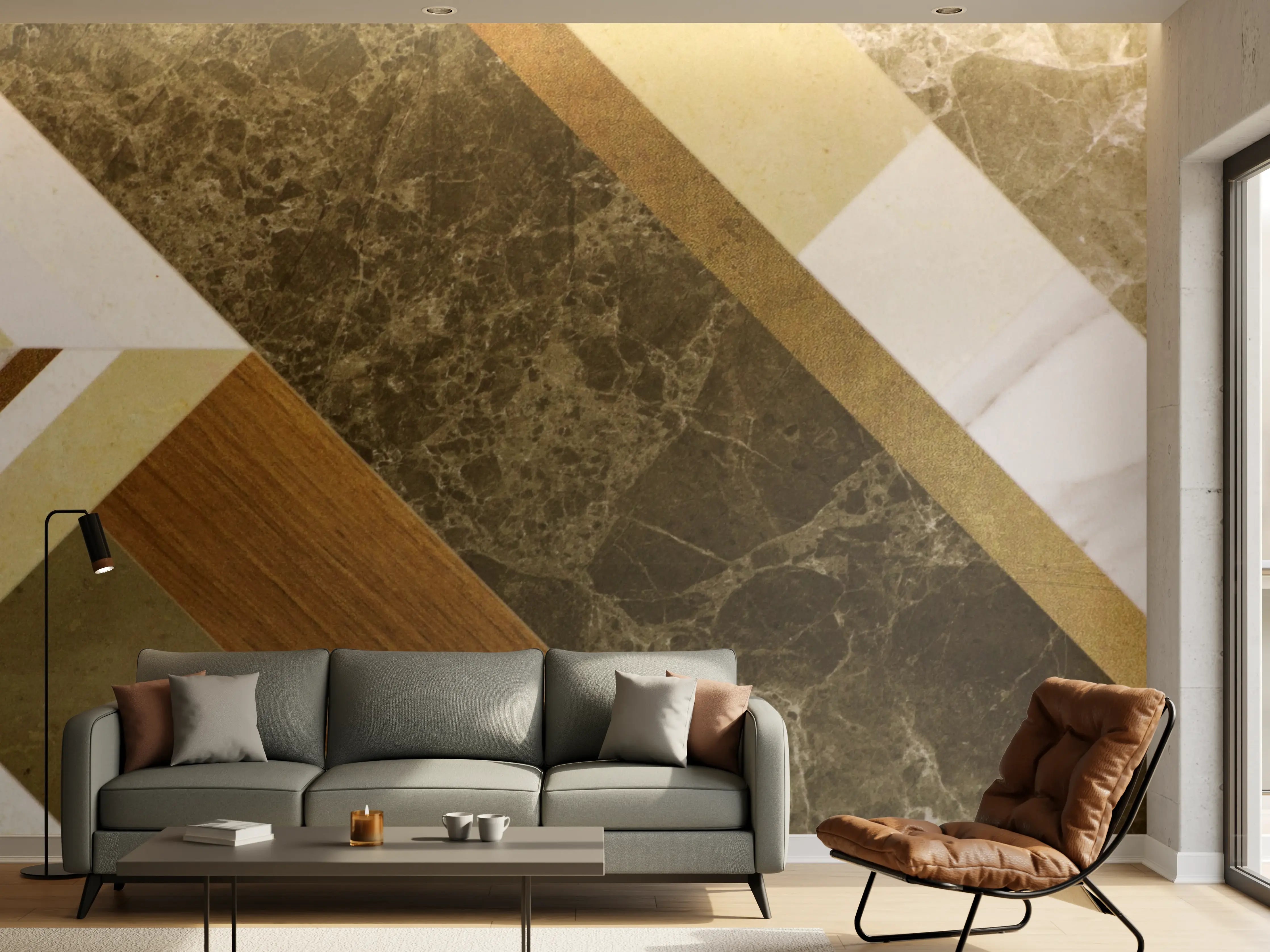 Wandverkleidung Wohnzimmer - Moderne Fliesen in Erdtönen