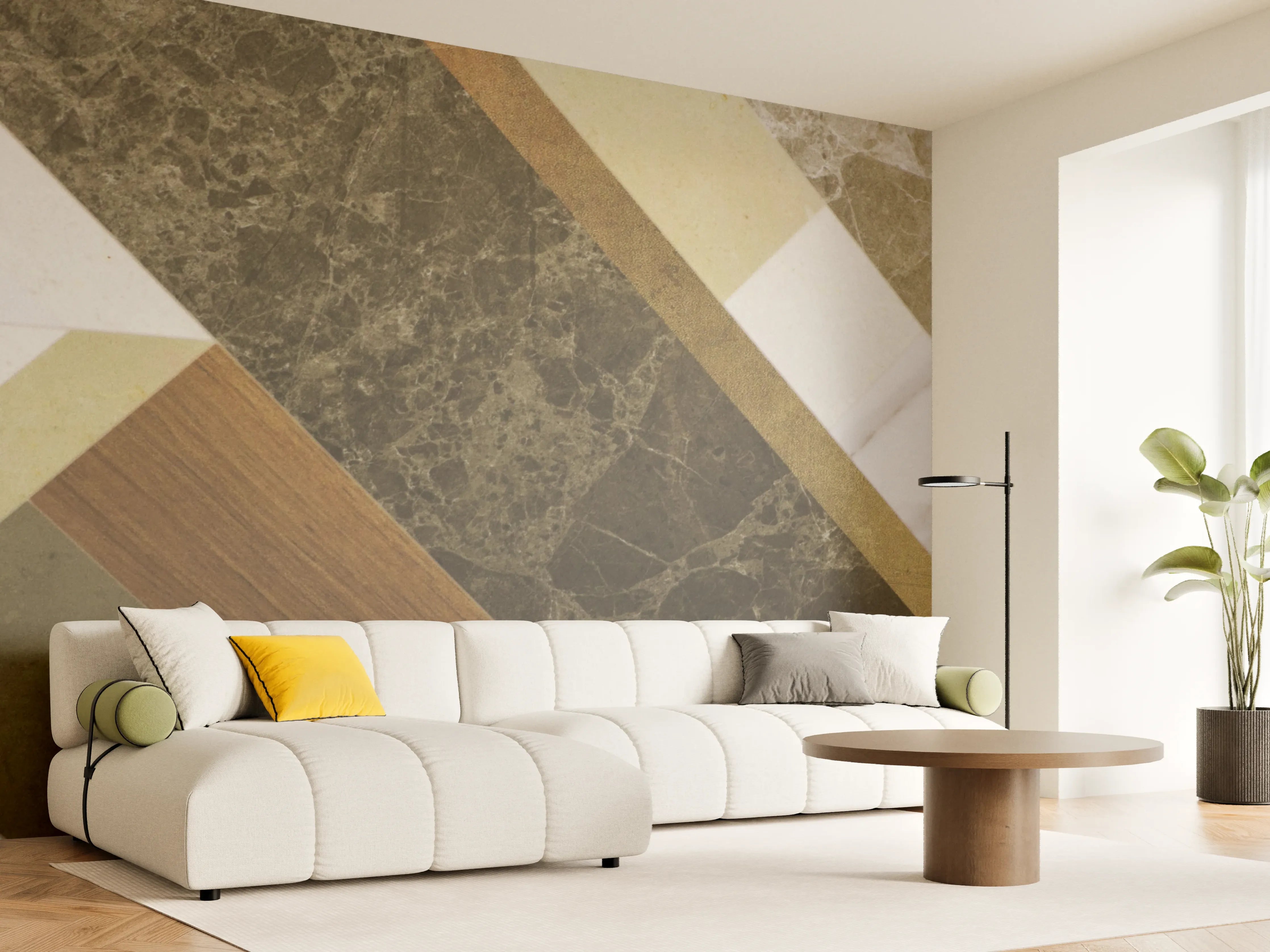 Wandverkleidung Wohnzimmer - Moderne Fliesen in Erdtönen