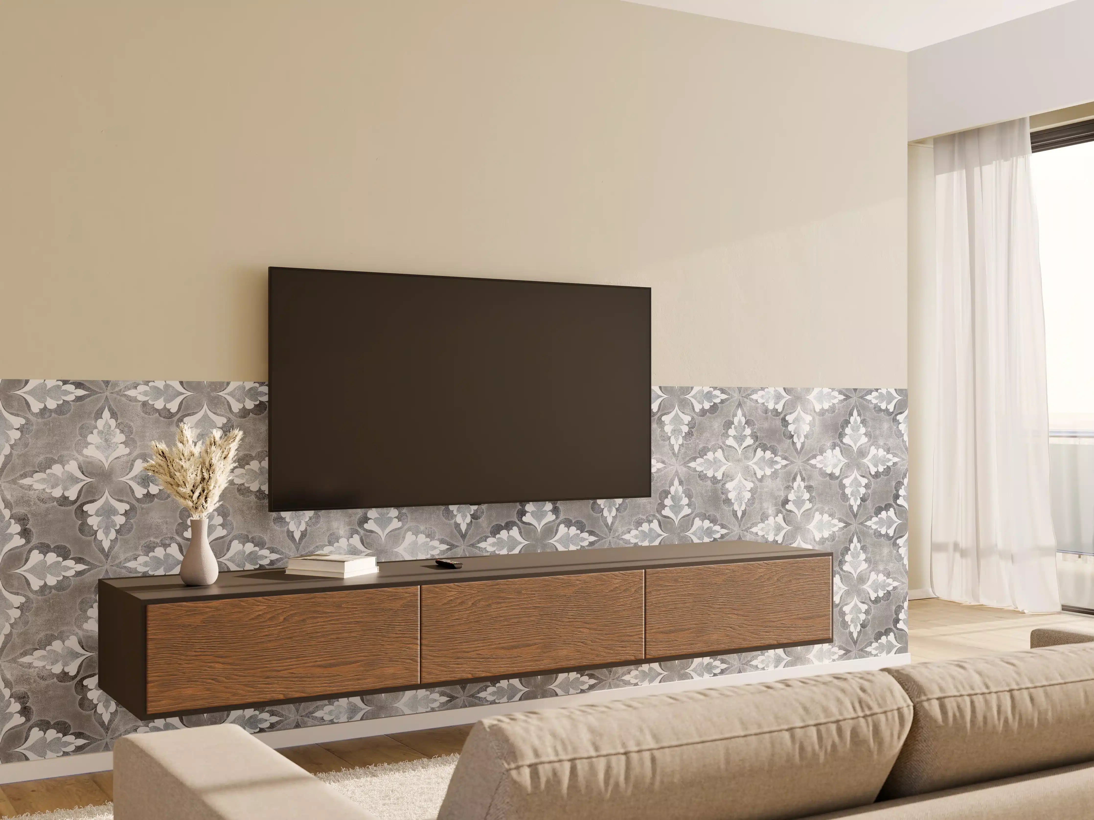 Wandverkleidung Wohnzimmer - Moderne Fliesen mit elegantem Muster