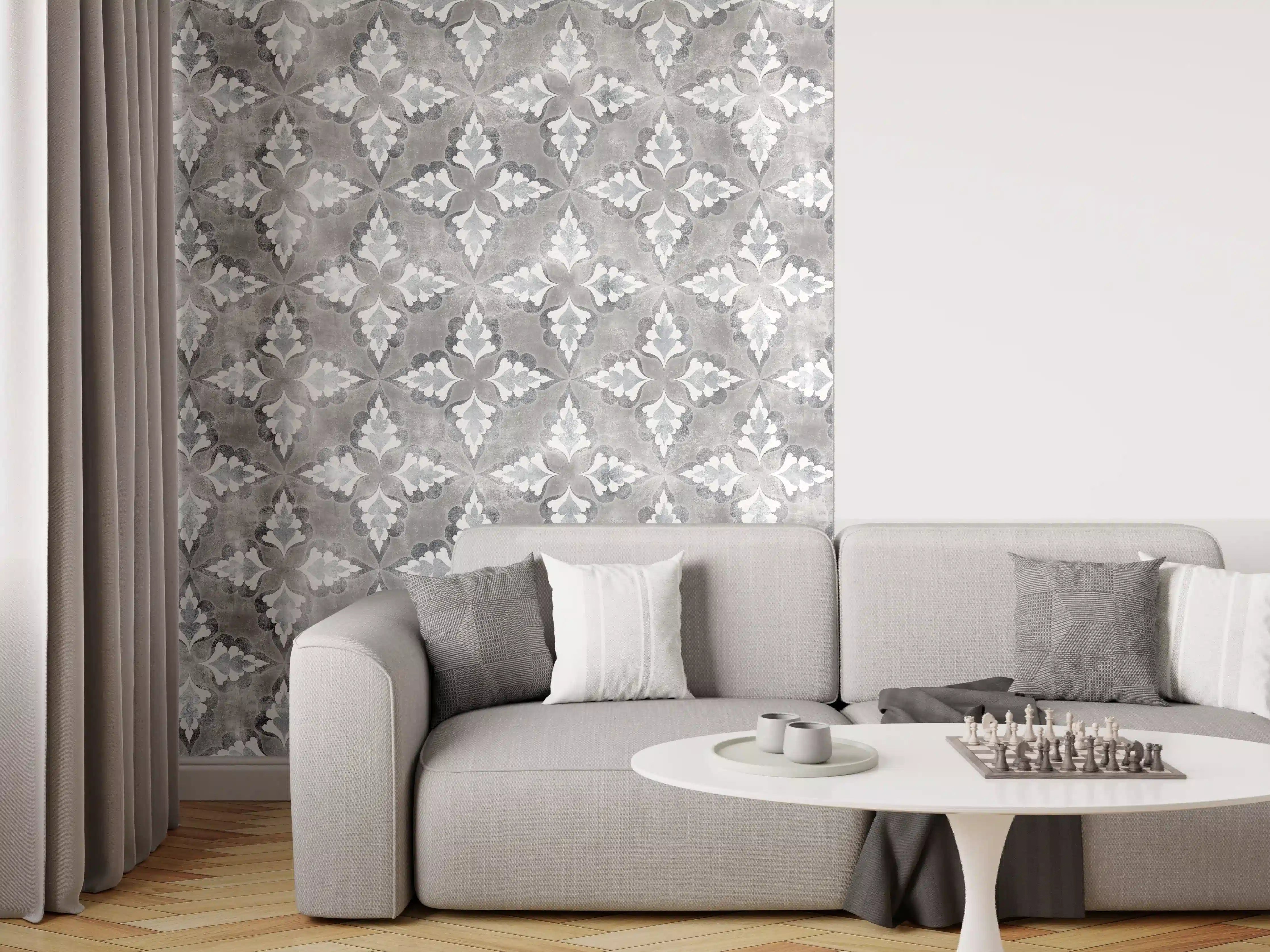 Wandverkleidung Wohnzimmer - Moderne Fliesen mit elegantem Muster