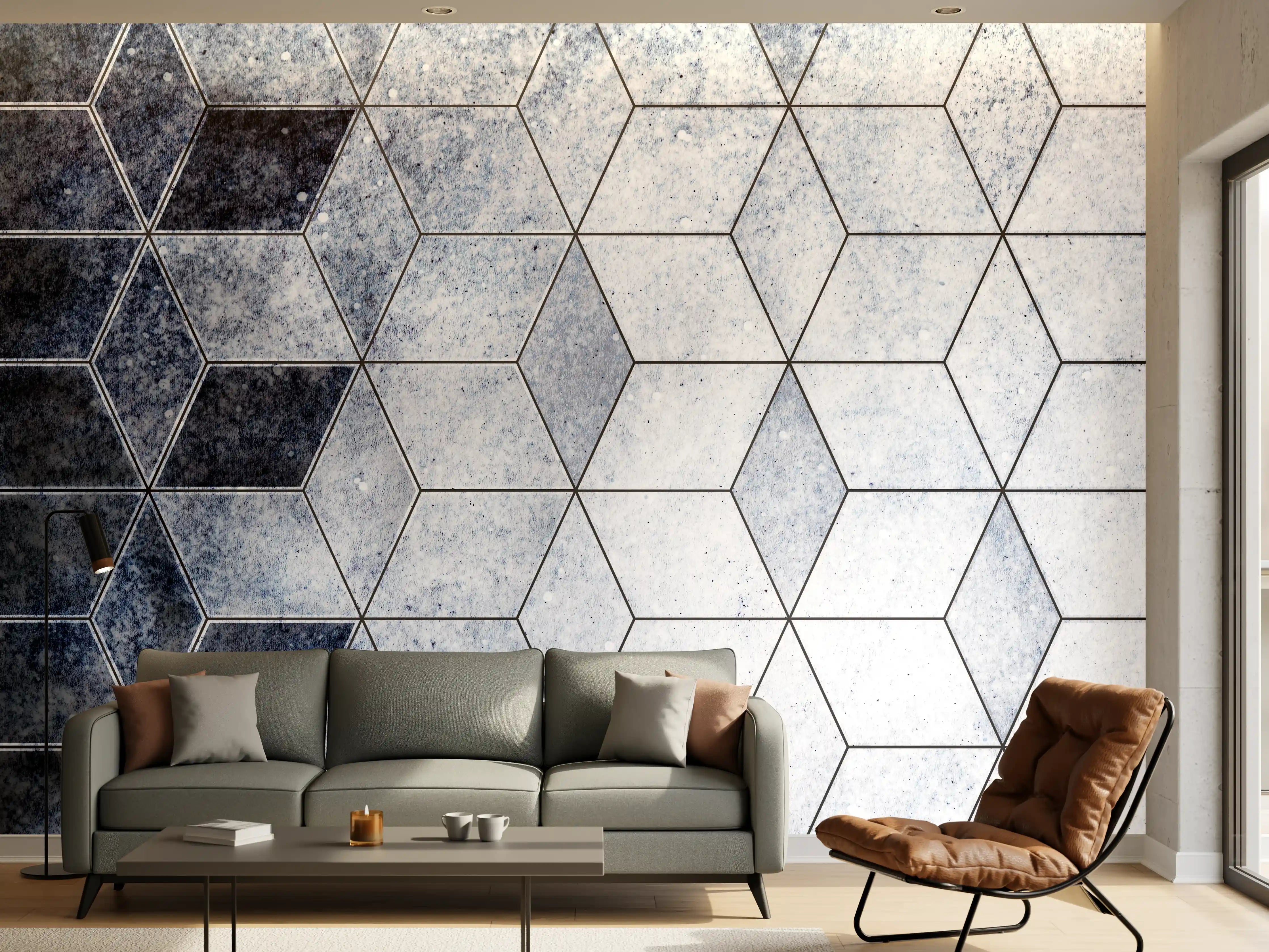 Wandverkleidung Wohnzimmer - Moderne Fliesen mit geometrischem Design