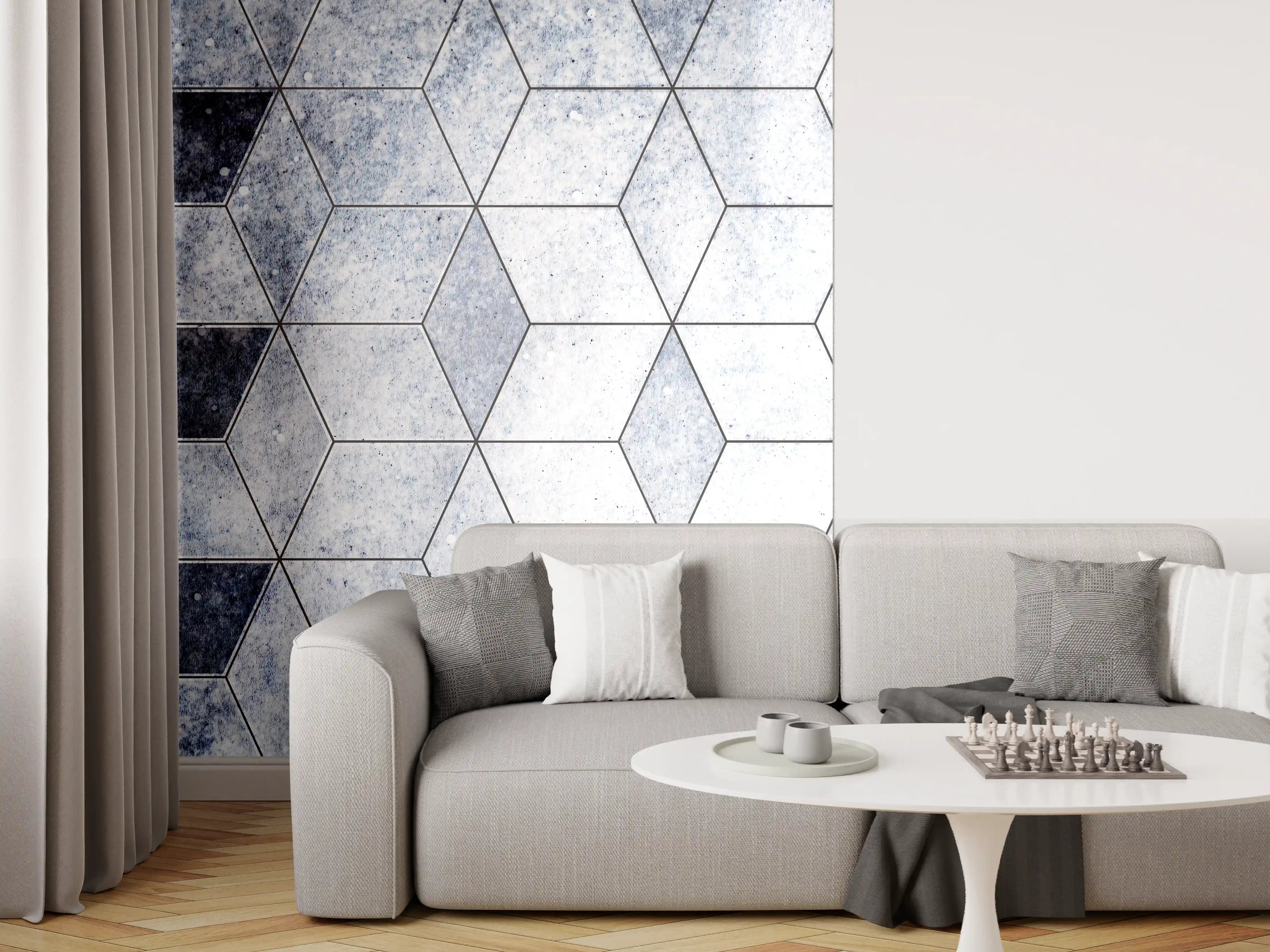 Wandverkleidung Wohnzimmer - Moderne Fliesen mit geometrischem Design
