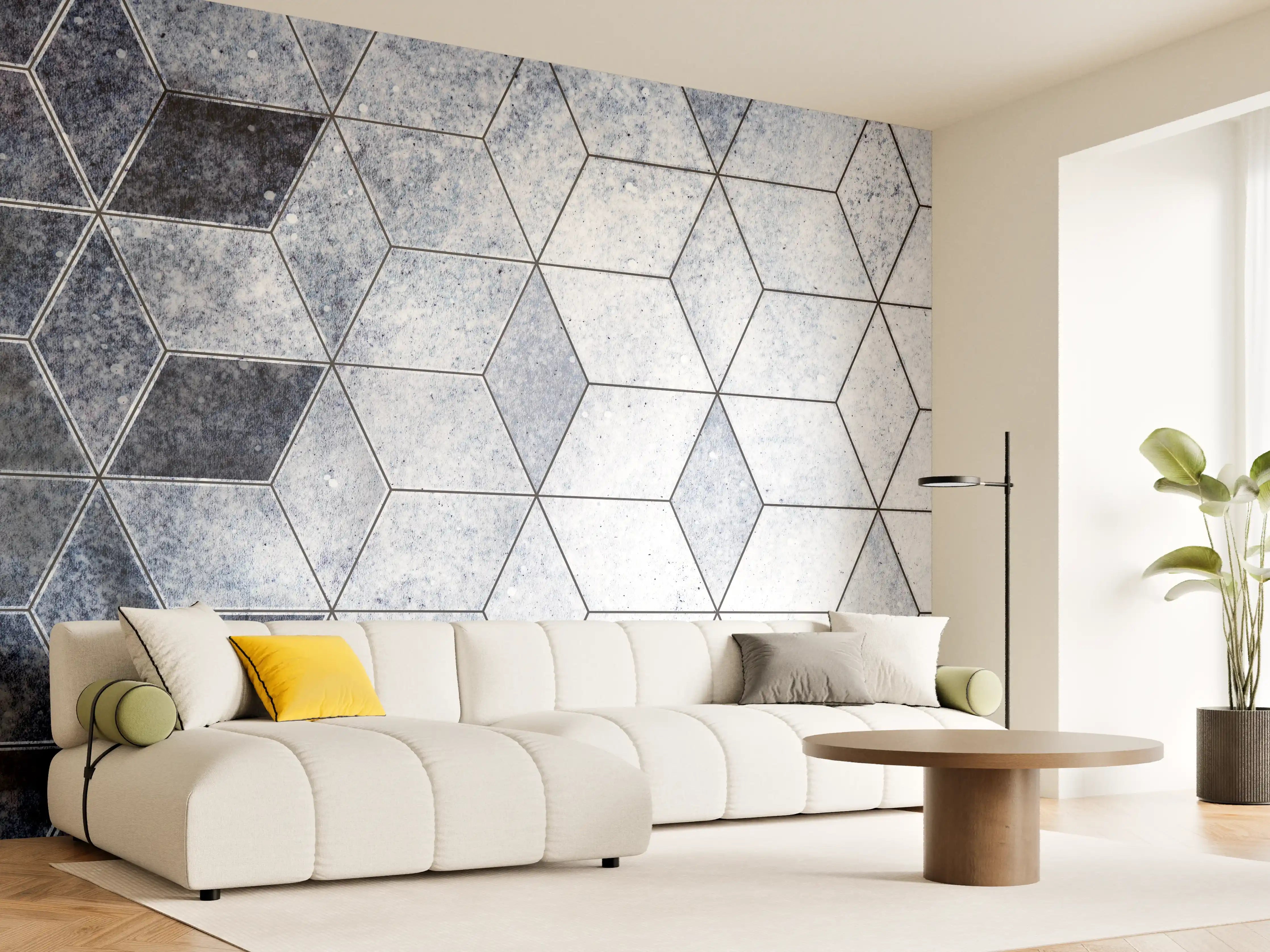 Wandverkleidung Wohnzimmer - Moderne Fliesen mit geometrischem Design