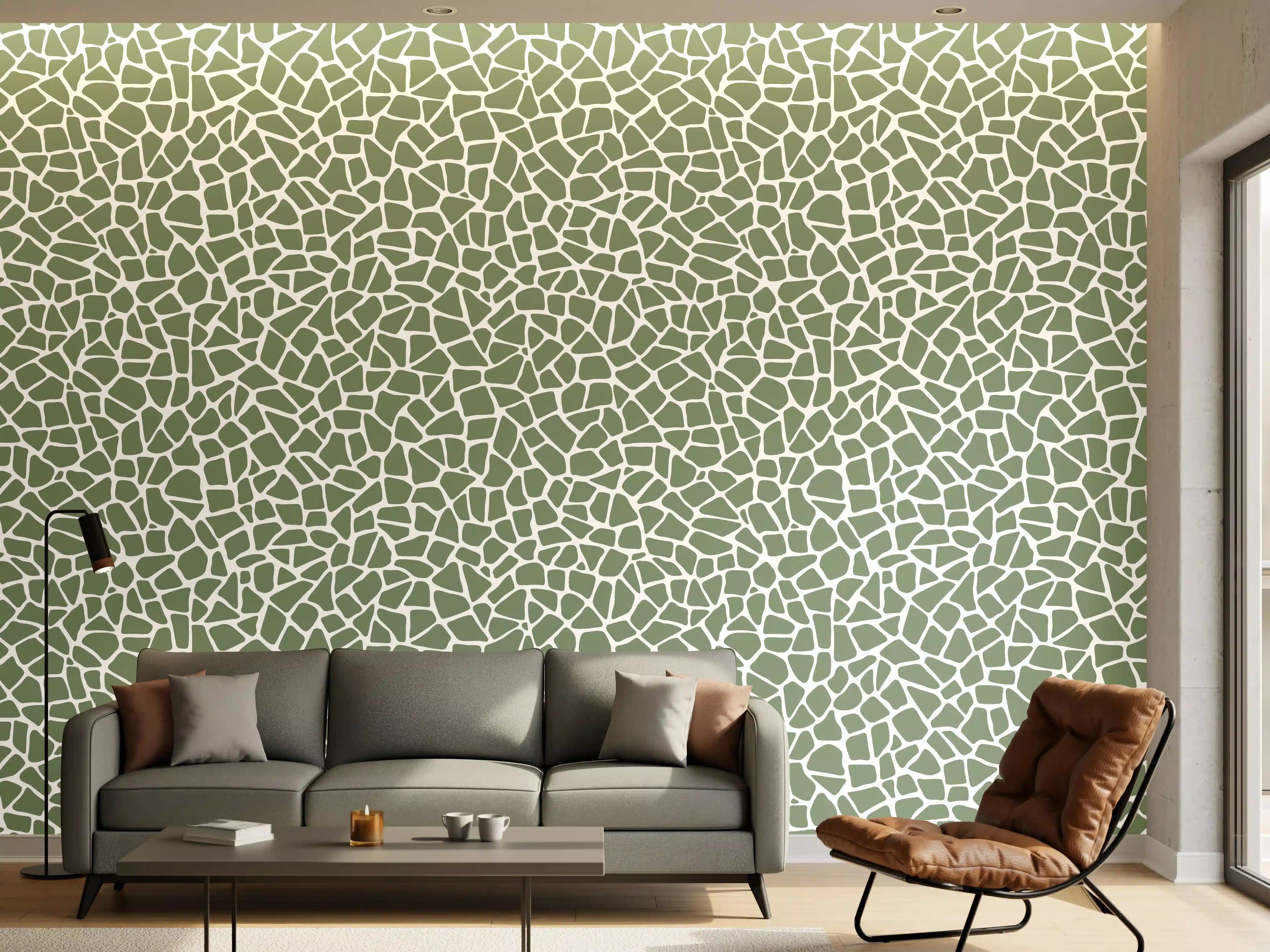 Wandverkleidung Wohnzimmer - Moderne Fliesenmuster in sanften GrünTönen