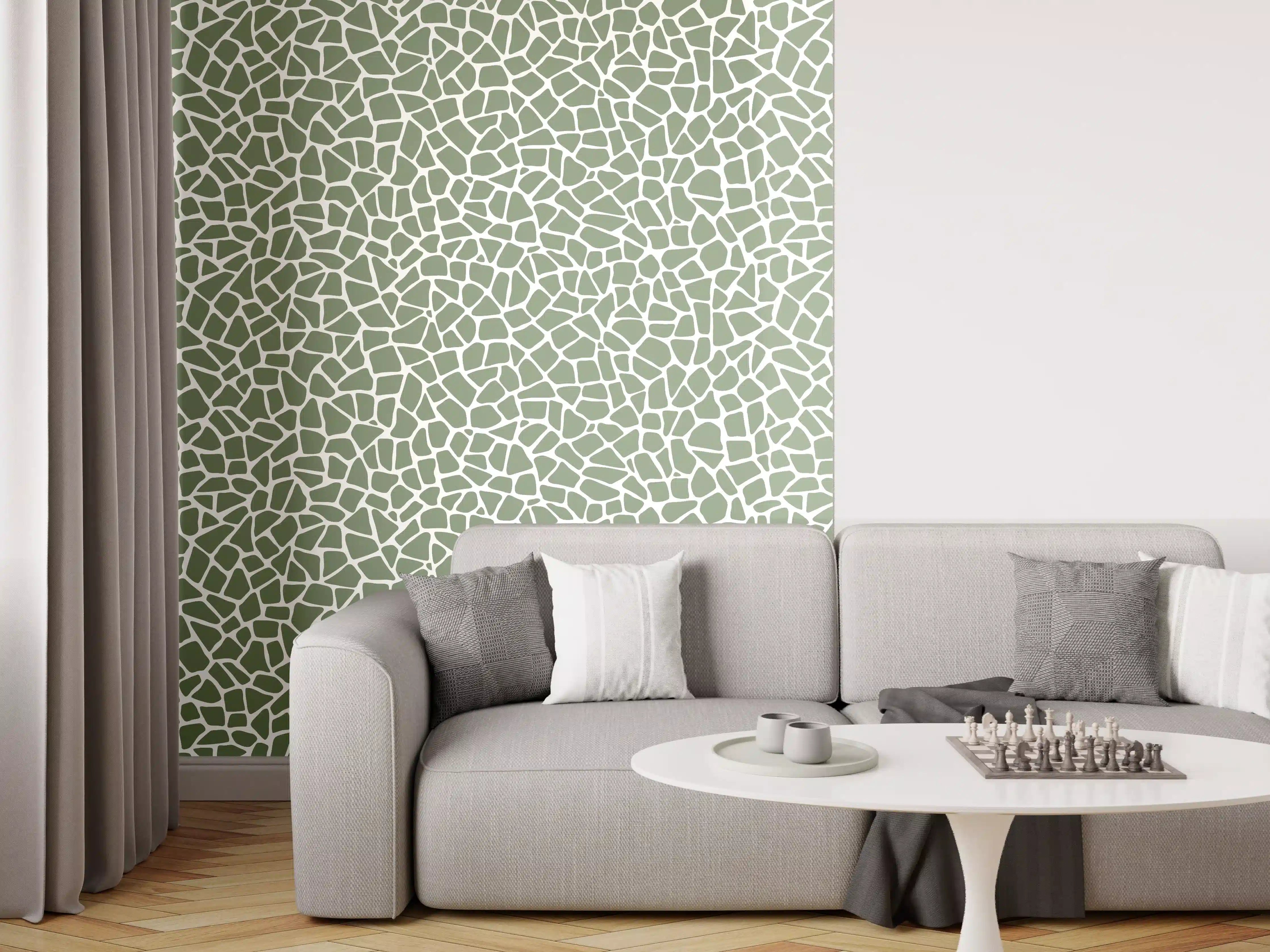Wandverkleidung Wohnzimmer - Moderne Fliesenmuster in sanften GrünTönen
