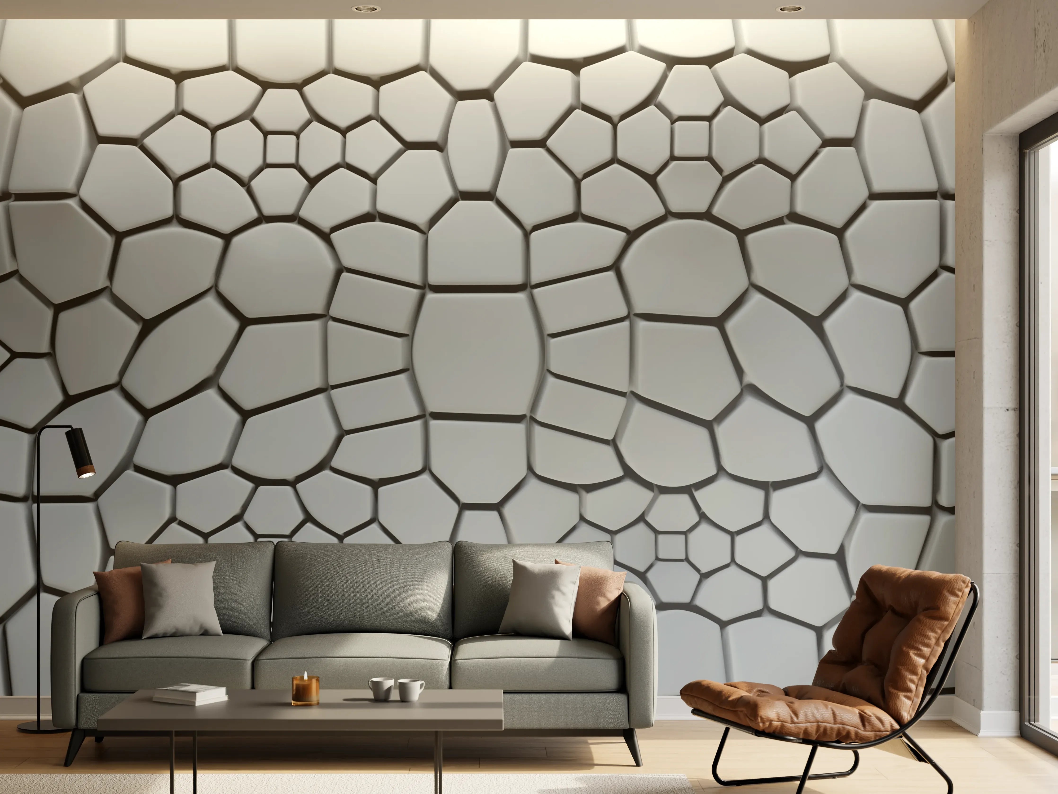 Wandverkleidung Wohnzimmer - Moderne Fliesenstruktur in Grau - Elegantes Design