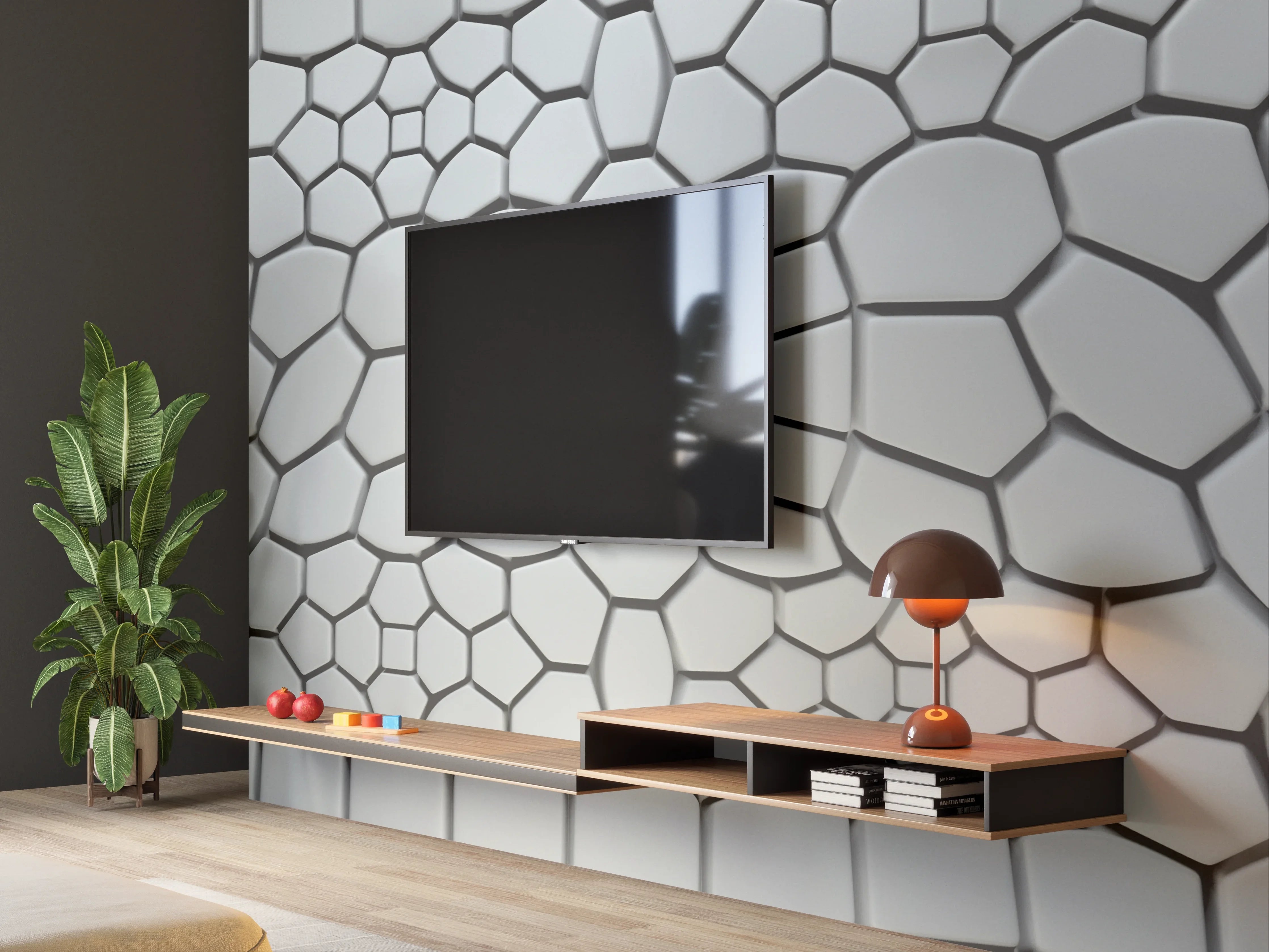 Wandverkleidung Wohnzimmer - Moderne Fliesenstruktur in Grau - Elegantes Design