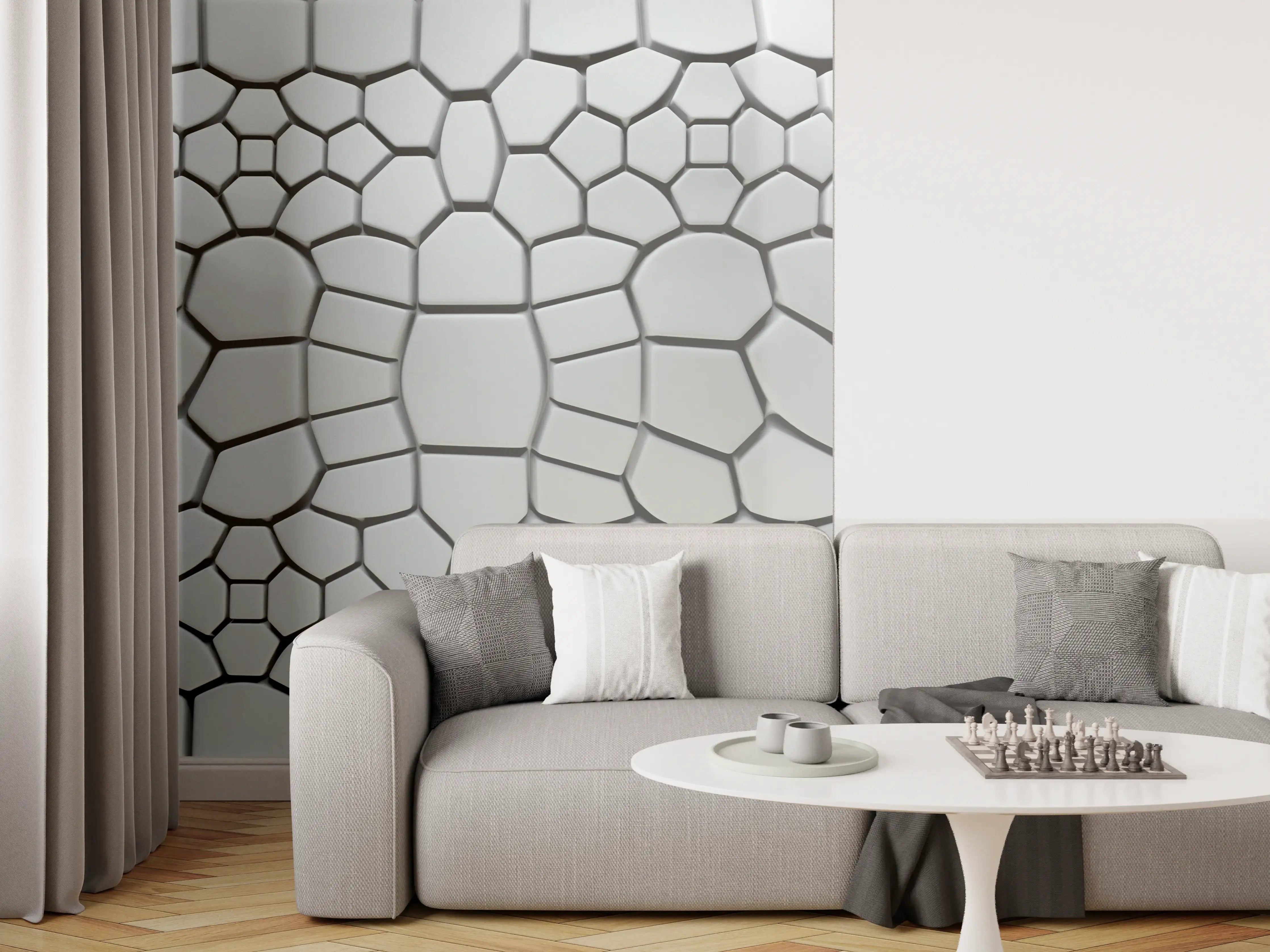 Wandverkleidung Wohnzimmer - Moderne Fliesenstruktur in Grau - Elegantes Design