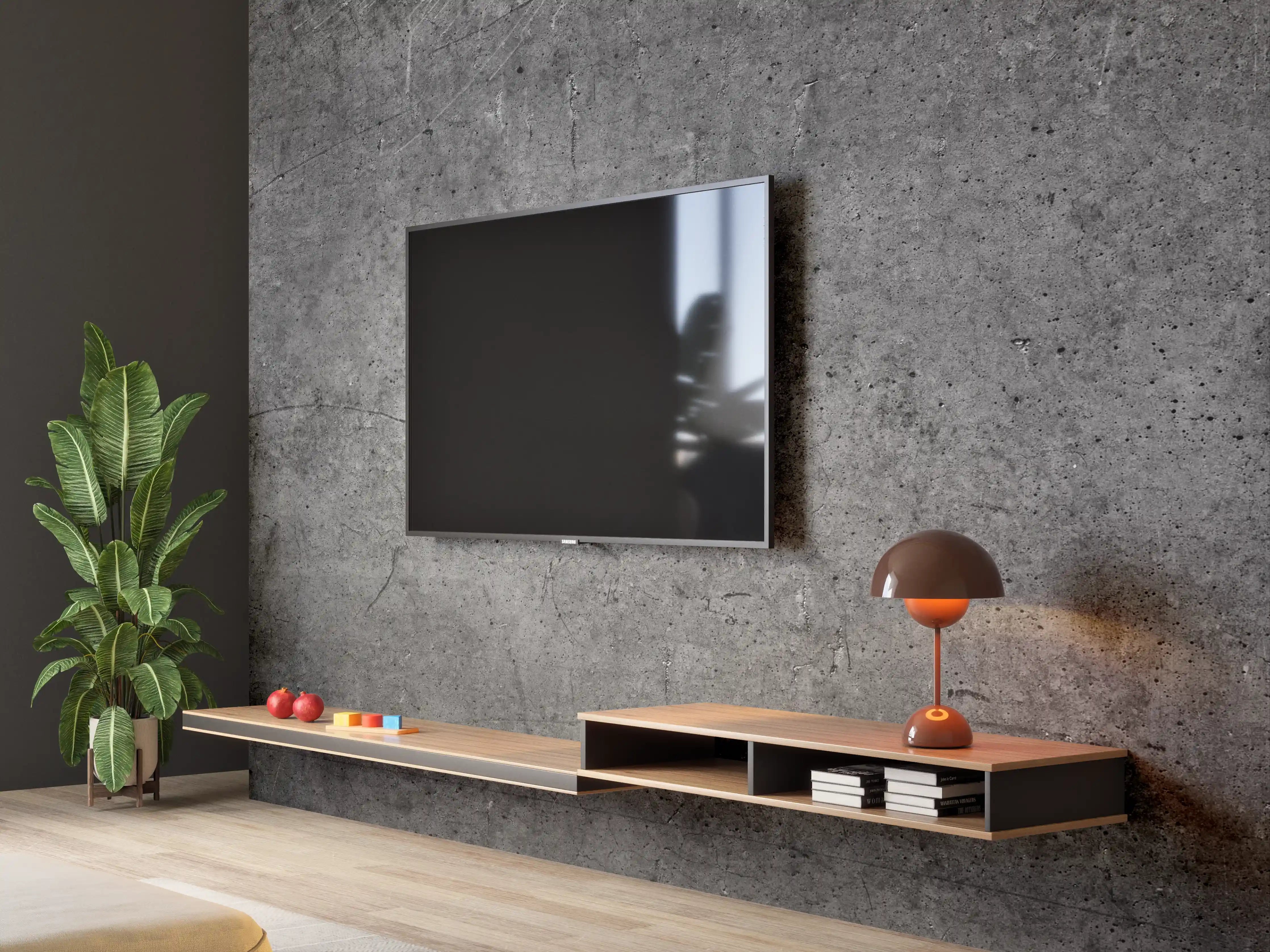 Wandverkleidung Wohnzimmer - Moderne Grau-Schwarze Betonoptik