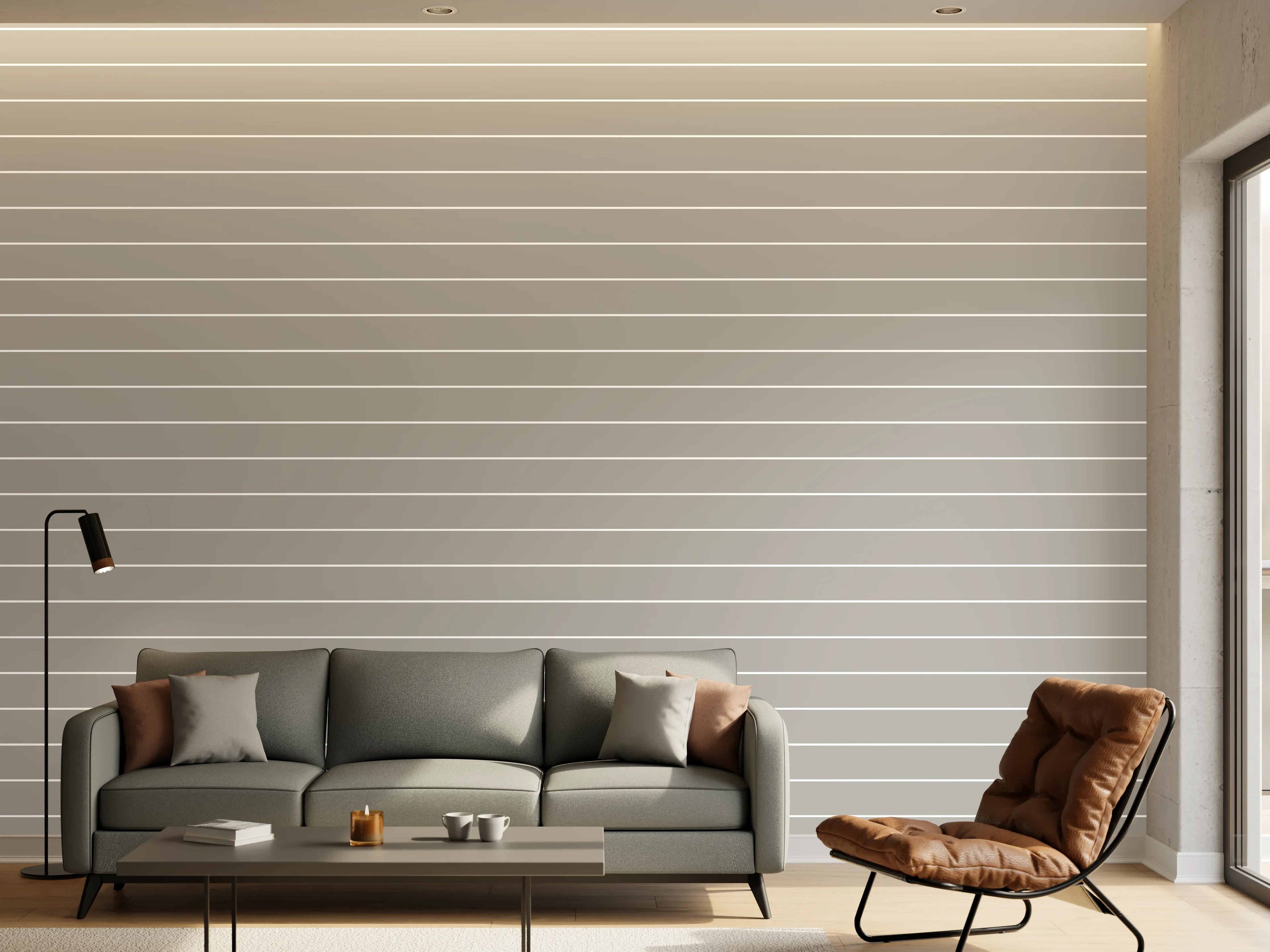 Wandverkleidung Wohnzimmer - Moderne Grautöne mit Linienmuster