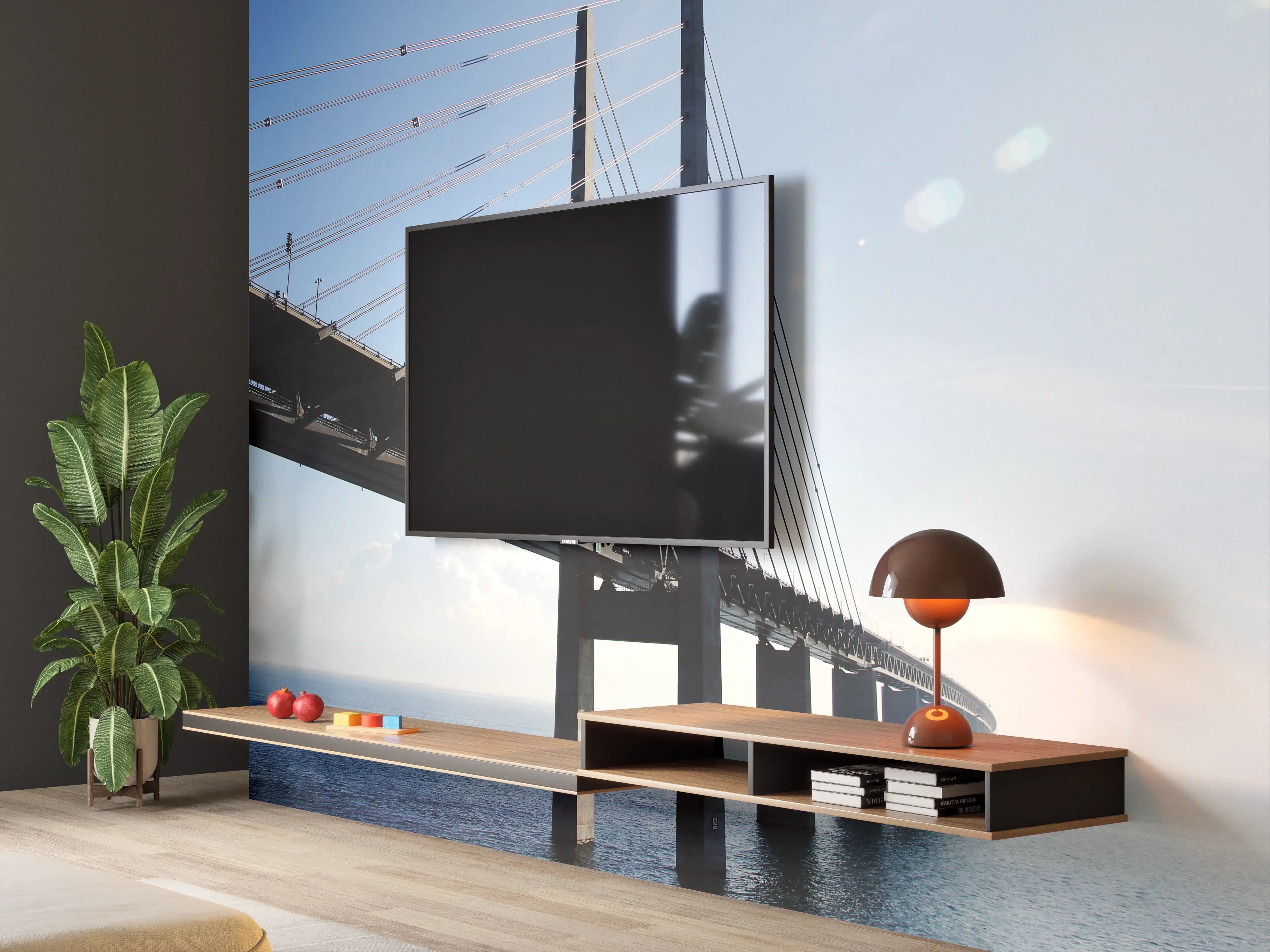 Wandverkleidung Wohnzimmer - Moderne Hängebrücke über das Meer
