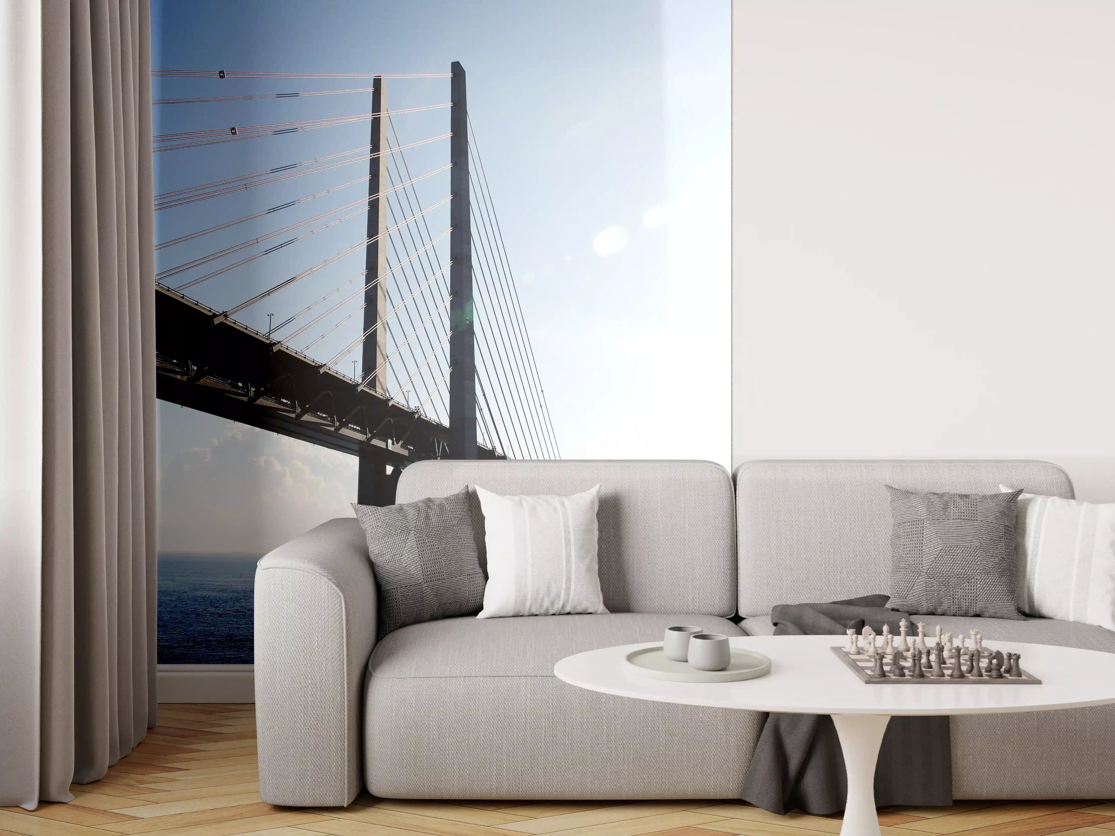 Wandverkleidung Wohnzimmer - Moderne Hängebrücke über das Meer