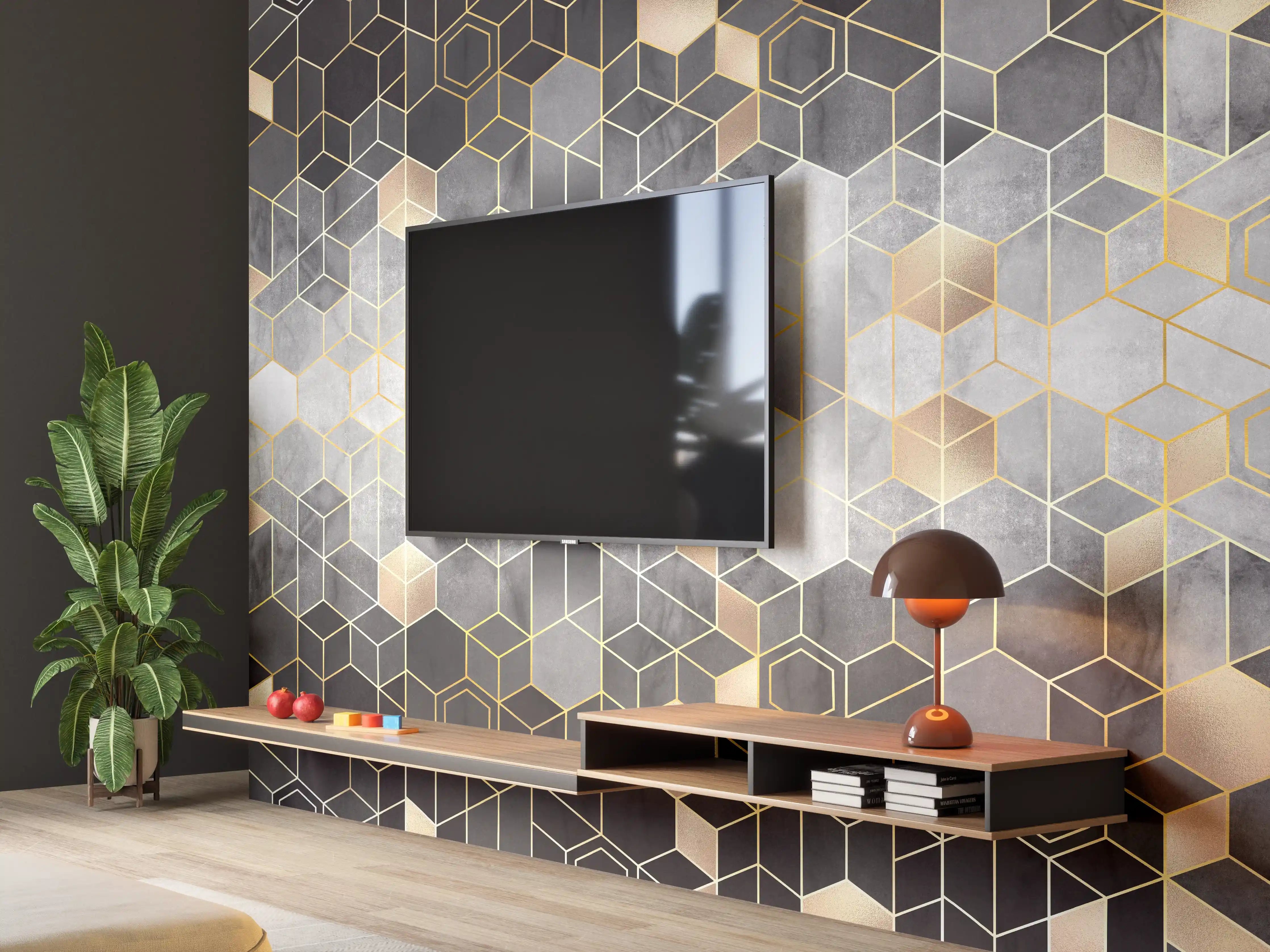 Wandverkleidung Wohnzimmer - Moderne Hexagon-Muster Wanddekoration