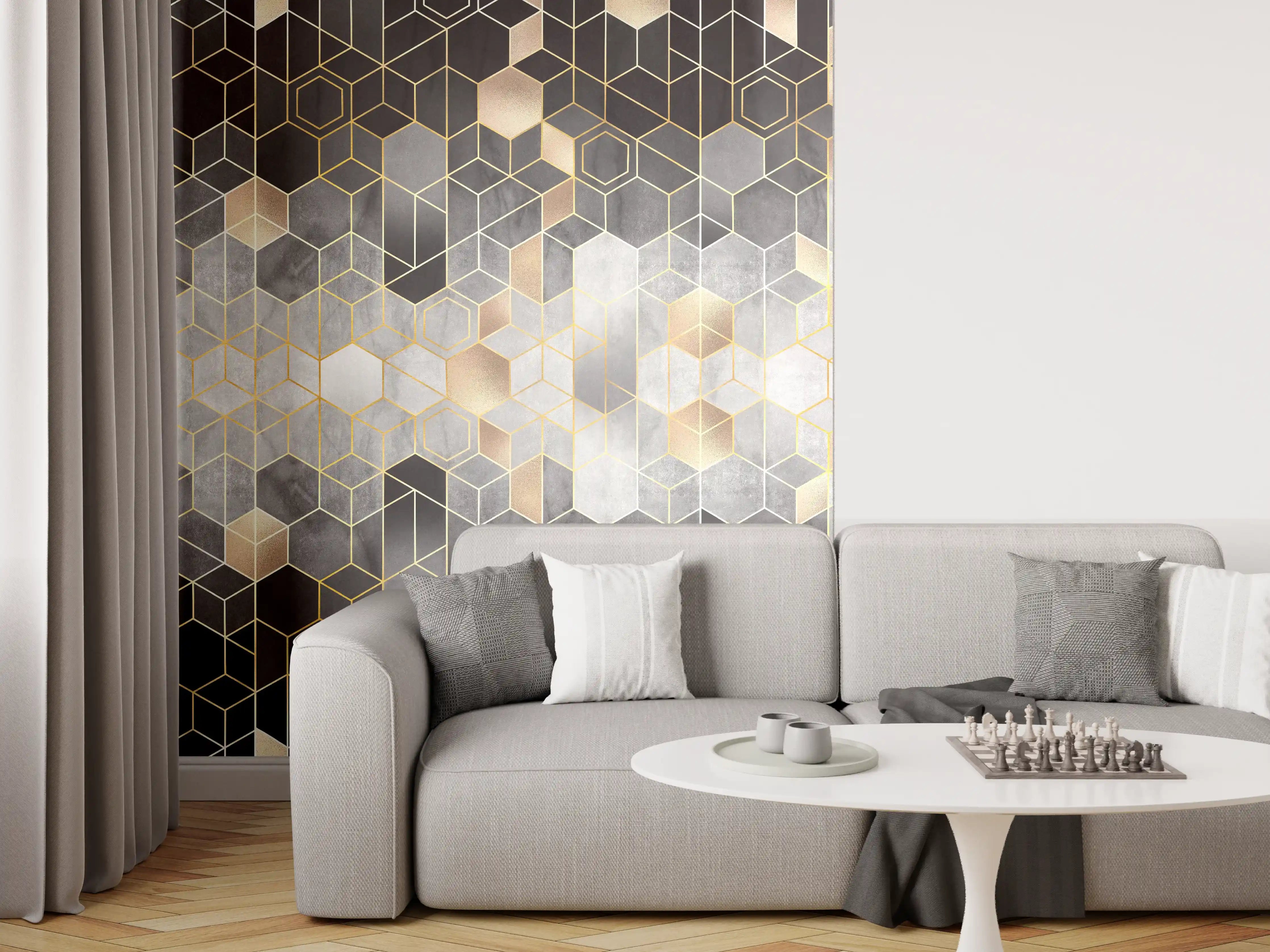 Wandverkleidung Wohnzimmer - Moderne Hexagon-Muster Wanddekoration