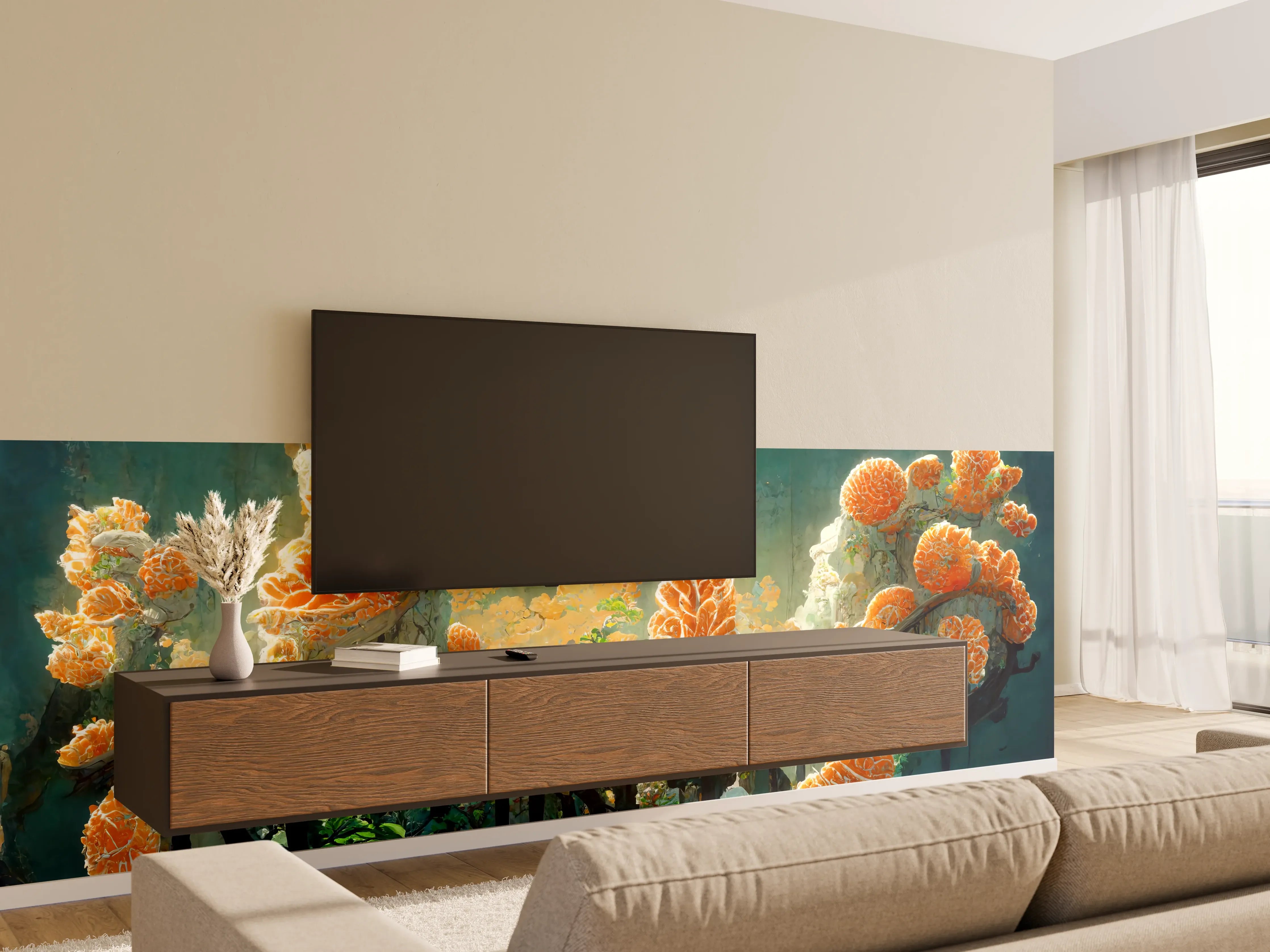 Wandverkleidung Wohnzimmer - Moderne Kunst - Kakteen