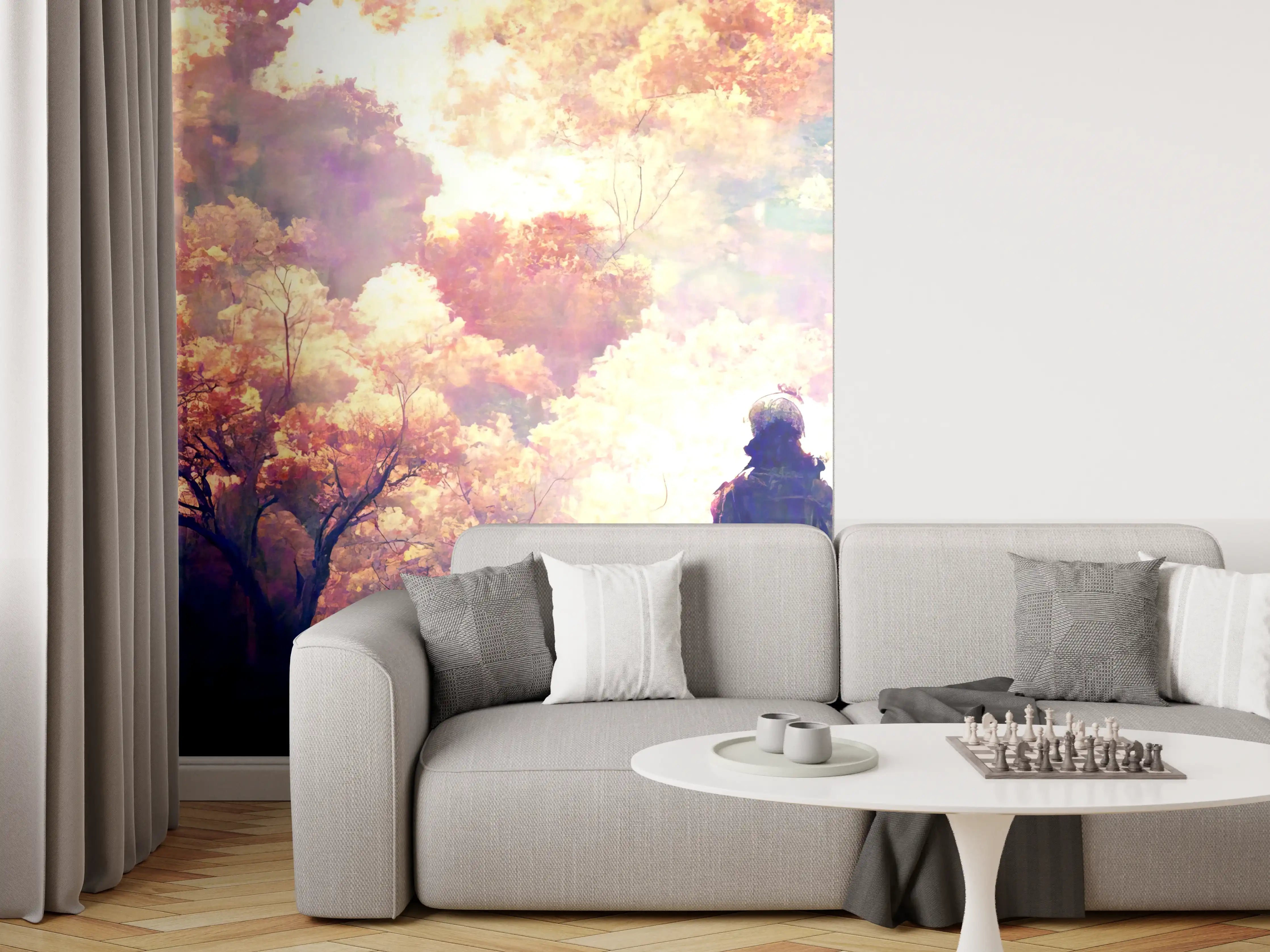 Wandverkleidung Wohnzimmer - Moderne Kunst - Person in den Wäldern
