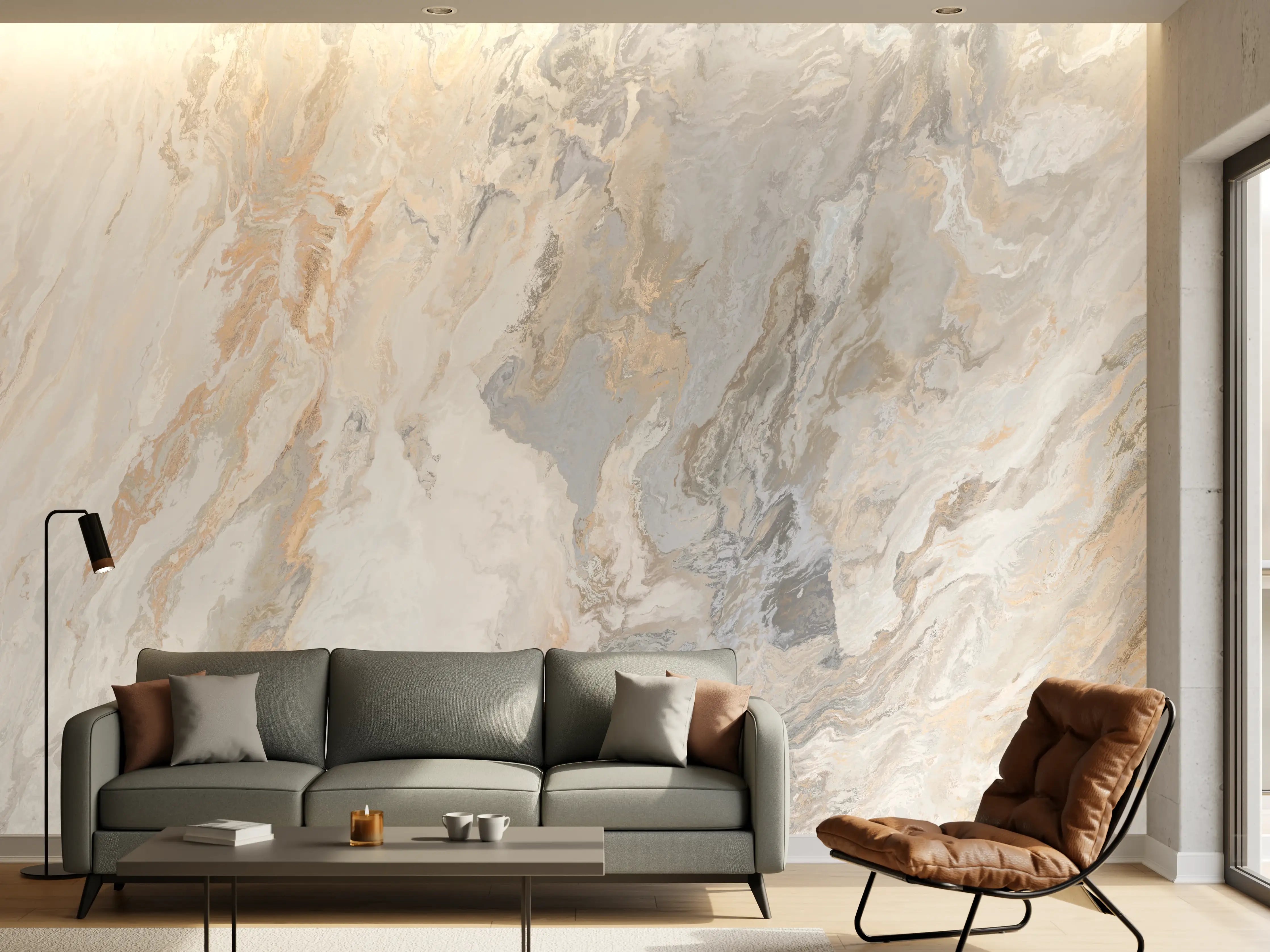 Wandverkleidung Wohnzimmer - Moderne Marmoroptikfliese