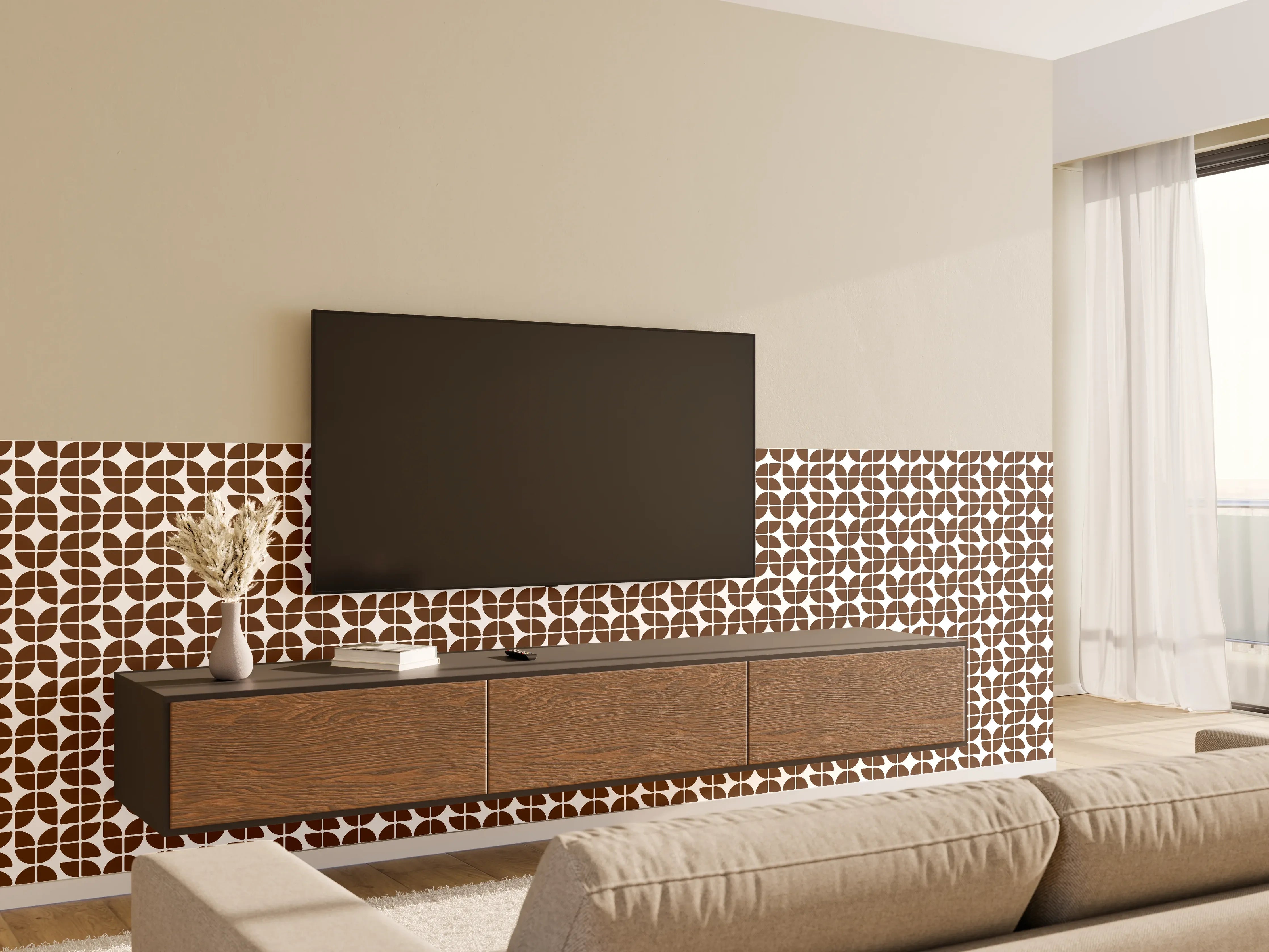 Wandverkleidung Wohnzimmer - Moderne Mosaik-Fliesen in Braun und Weiß