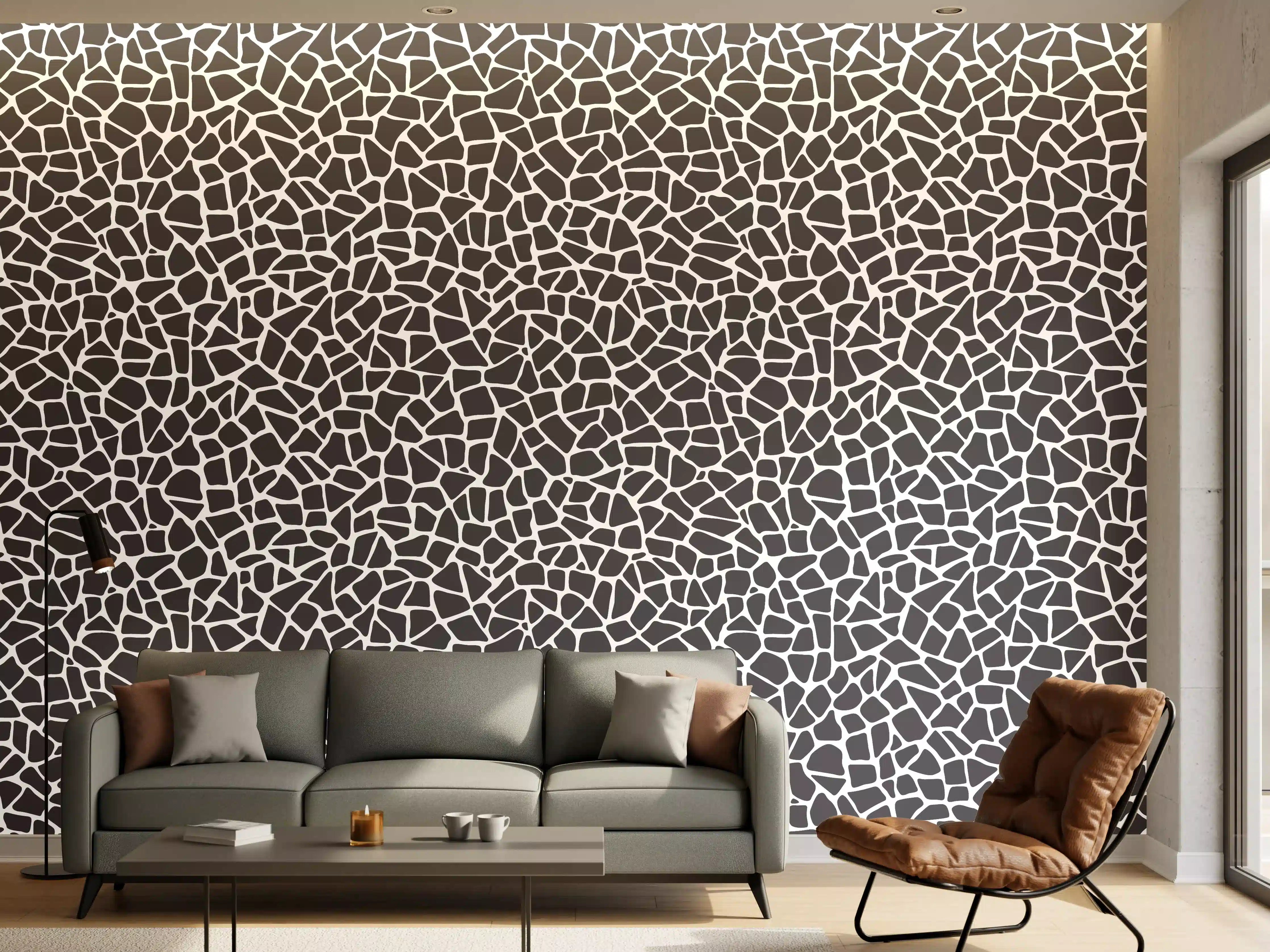 Wandverkleidung Wohnzimmer - Moderne Mosaik-Fliesenkunst in Schwarz-Weiß