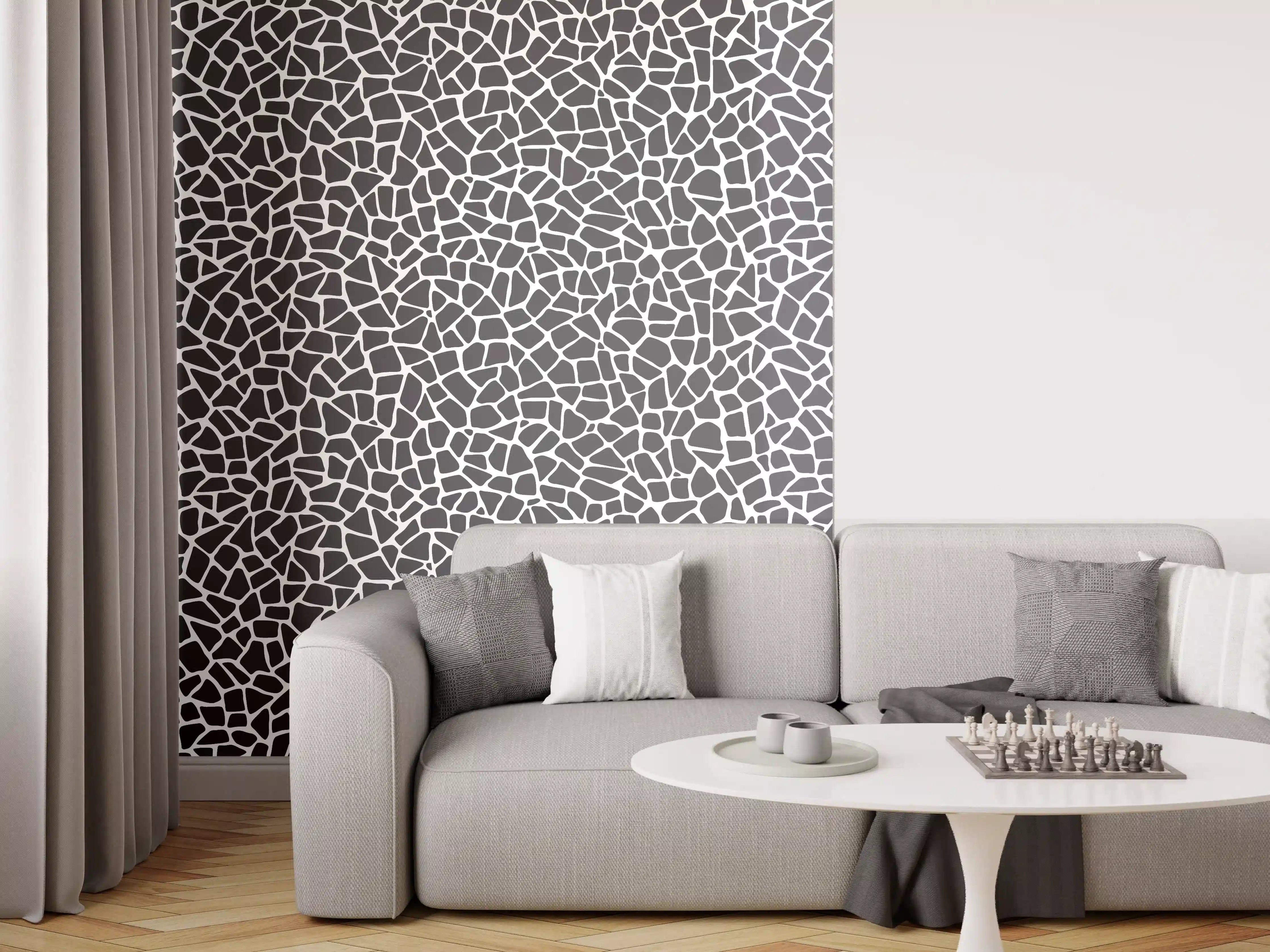 Wandverkleidung Wohnzimmer - Moderne Mosaik-Fliesenkunst in Schwarz-Weiß