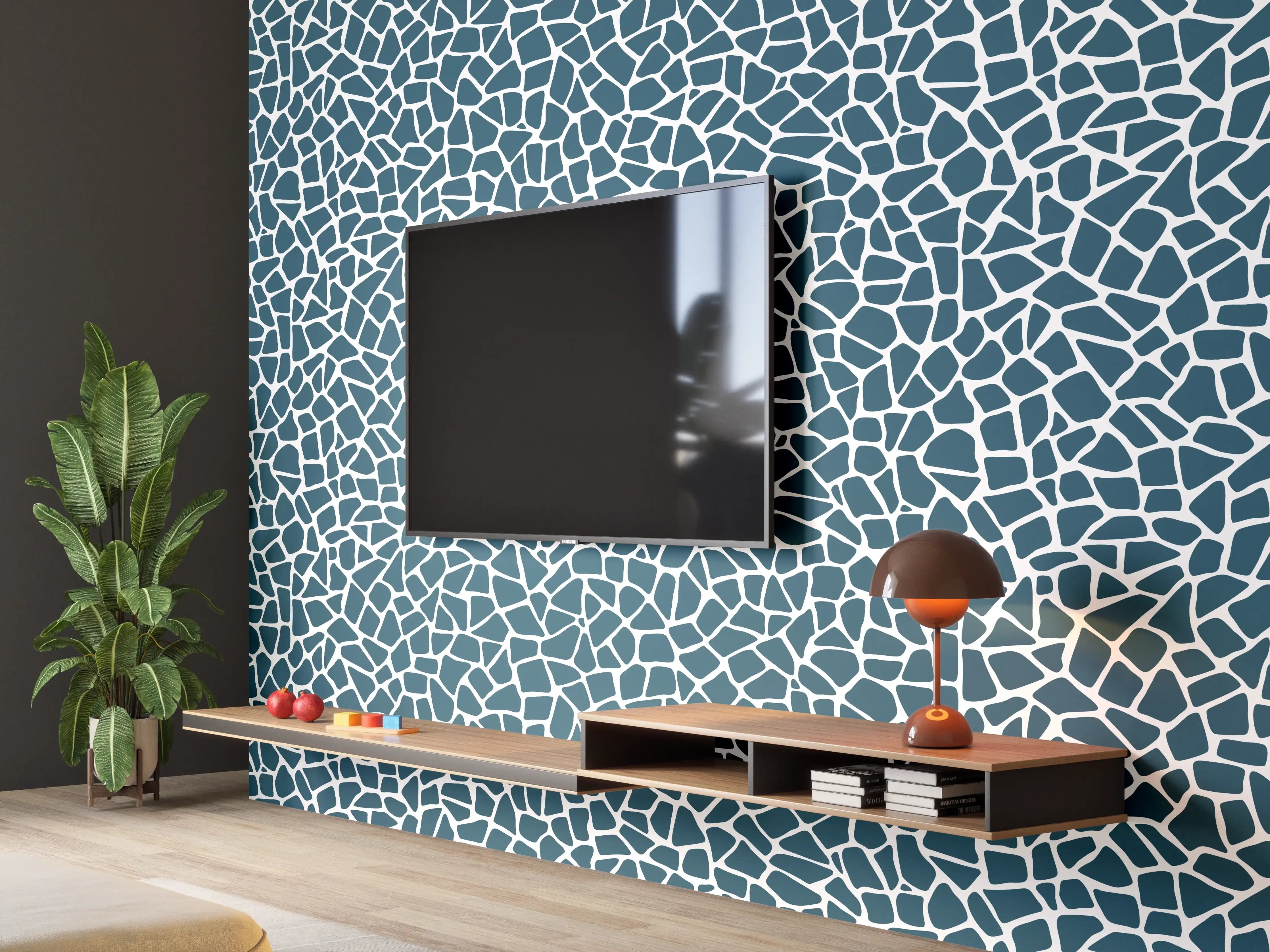 Wandverkleidung Wohnzimmer - Moderne Mosaik-Optik in Blau