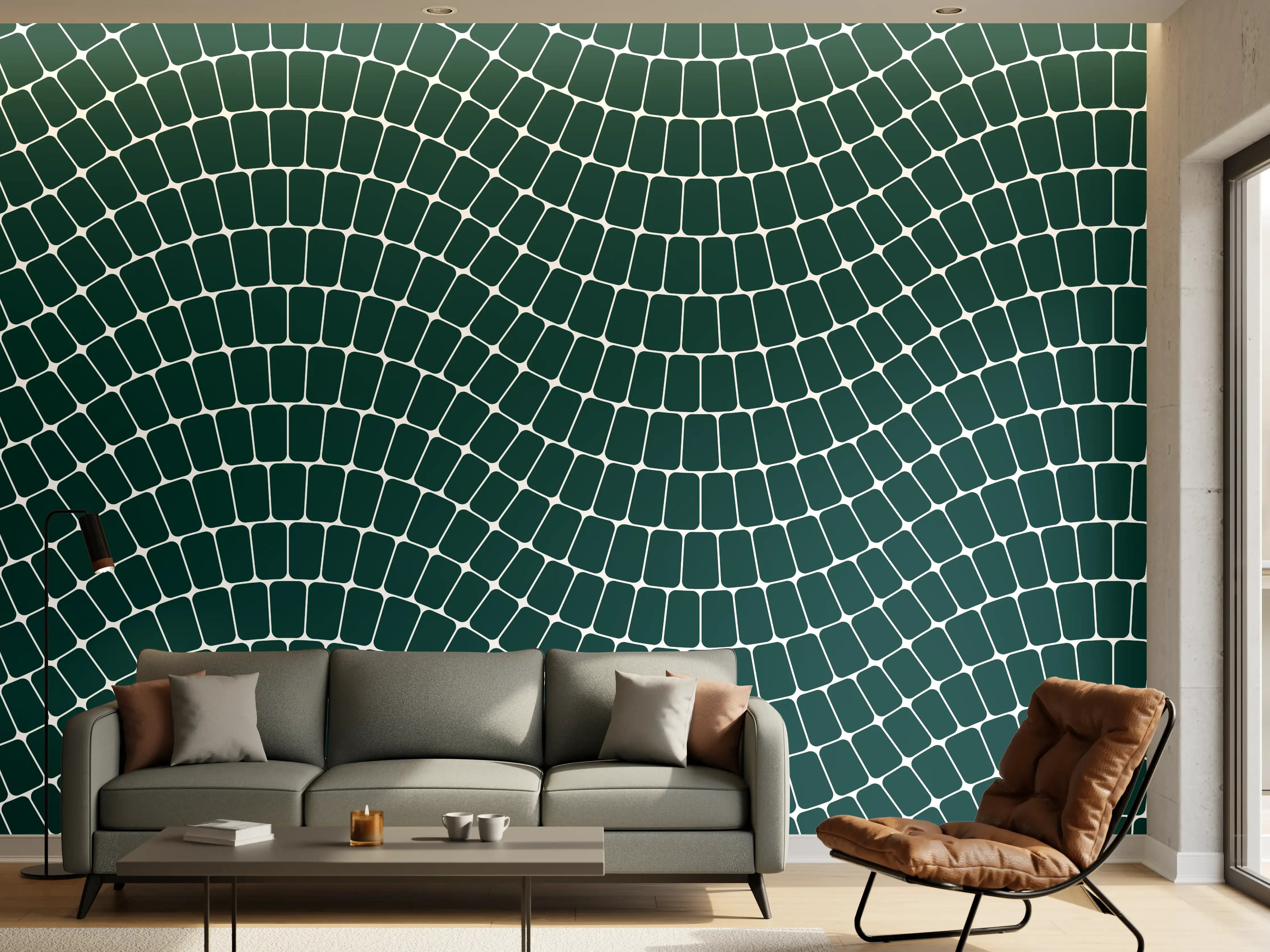 Wandverkleidung Wohnzimmer - Moderne Mosaikfliese in Dunkelgrün mit elegantem Design