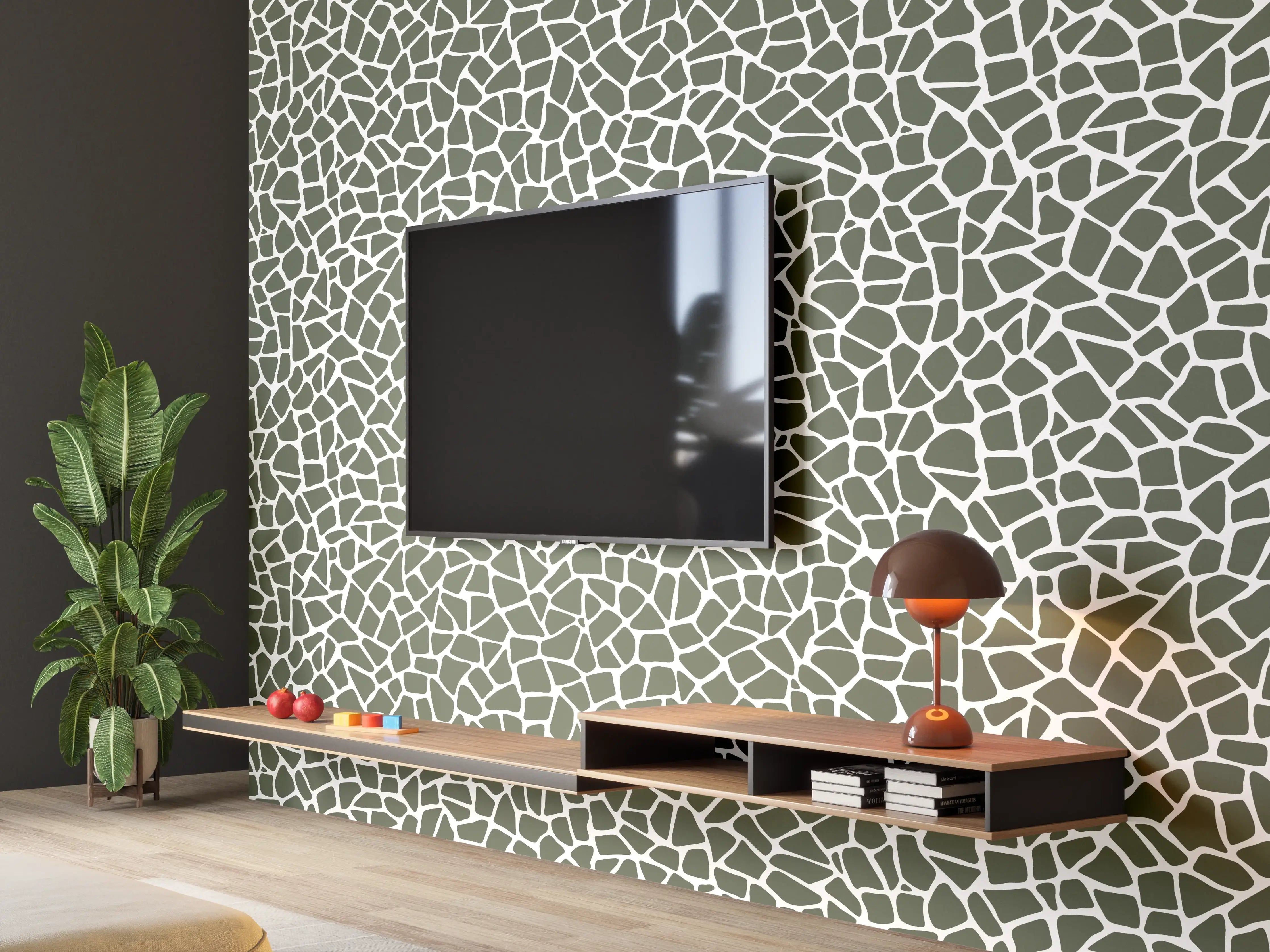Wandverkleidung Wohnzimmer - Moderne Mosaikstruktur in Grau und Weiß