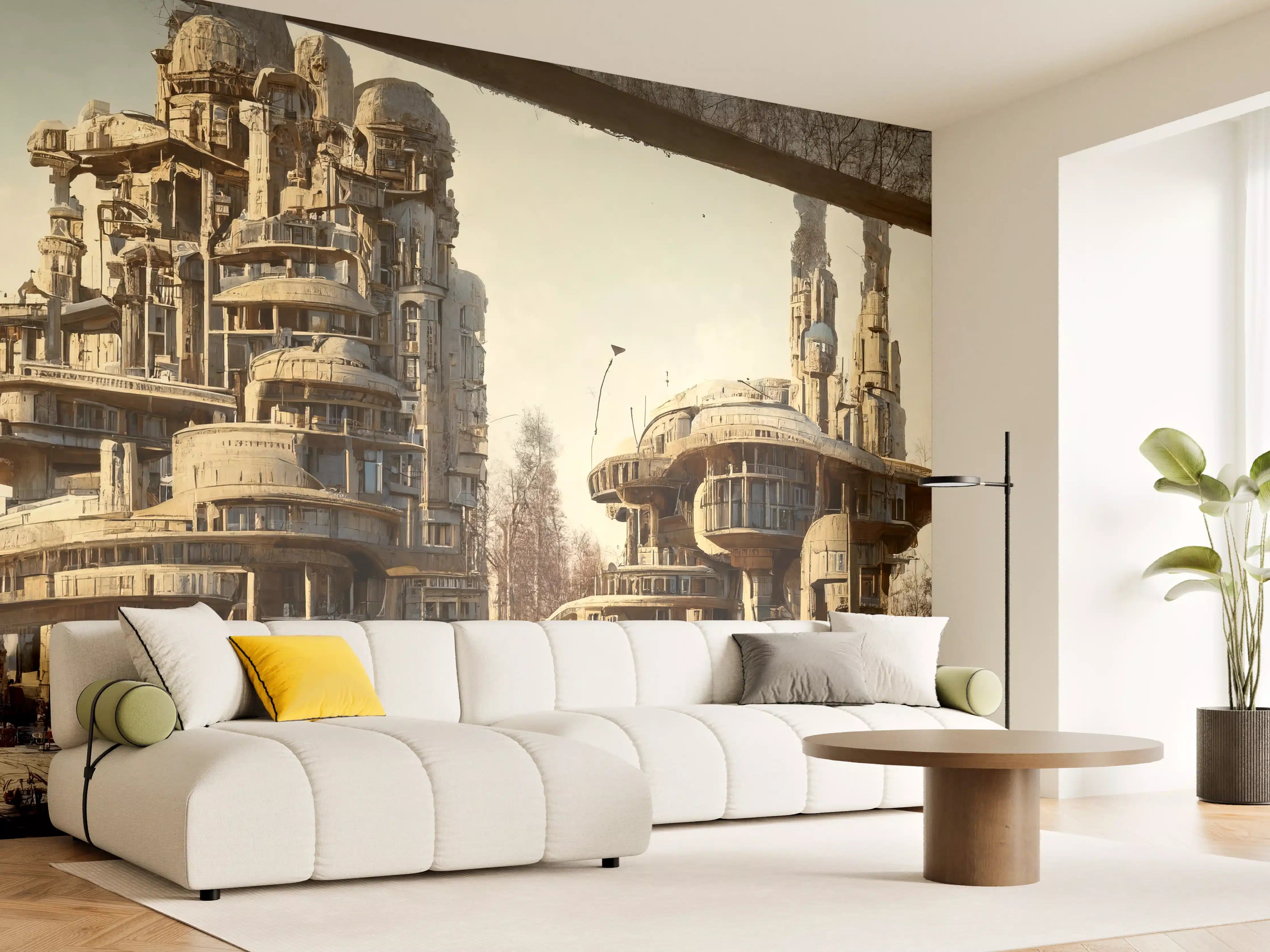Wandverkleidung Wohnzimmer - Moderne Stadt in der Zukunft