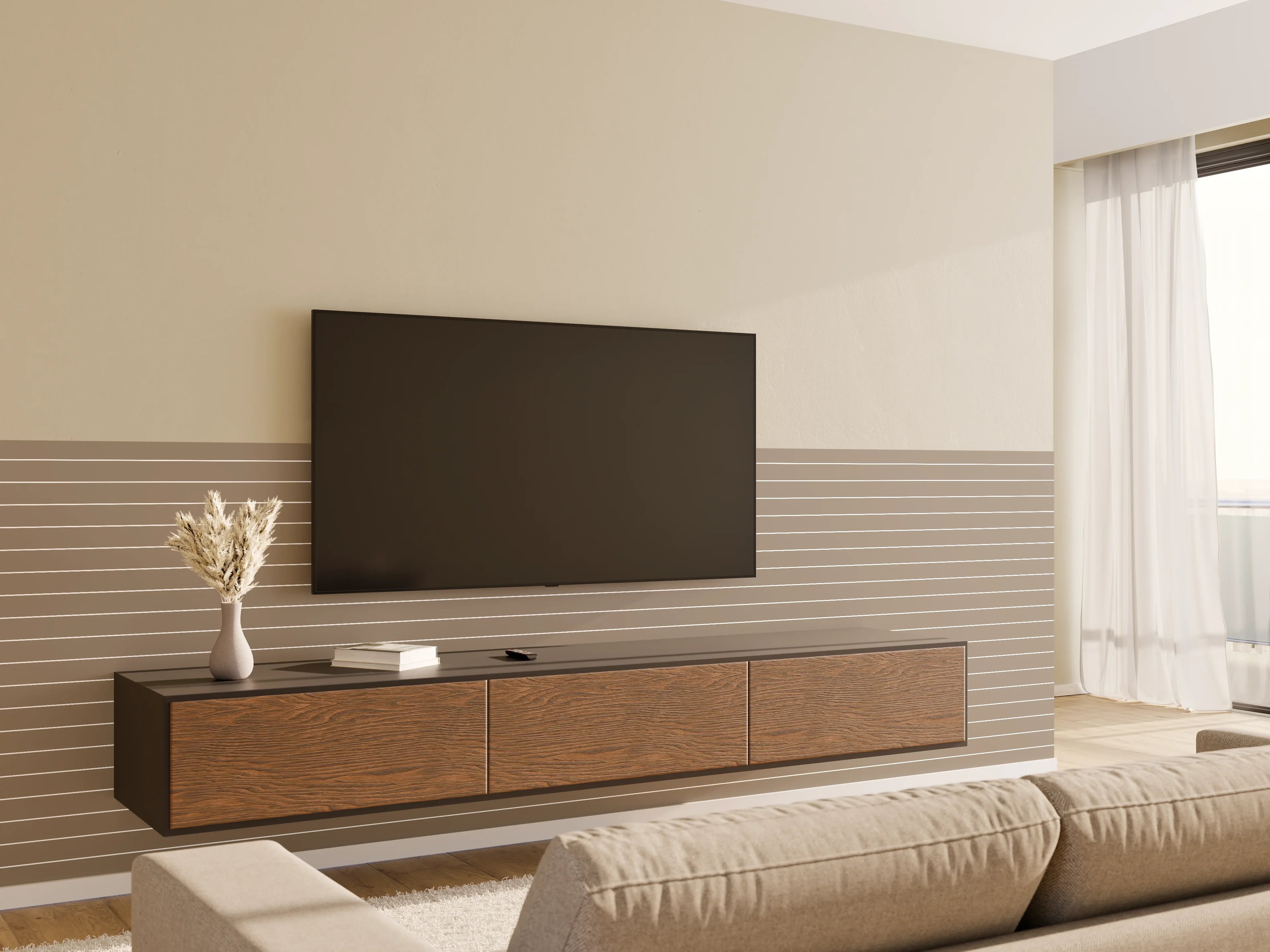 Wandverkleidung Wohnzimmer - Moderne Streifenwand Fliesen