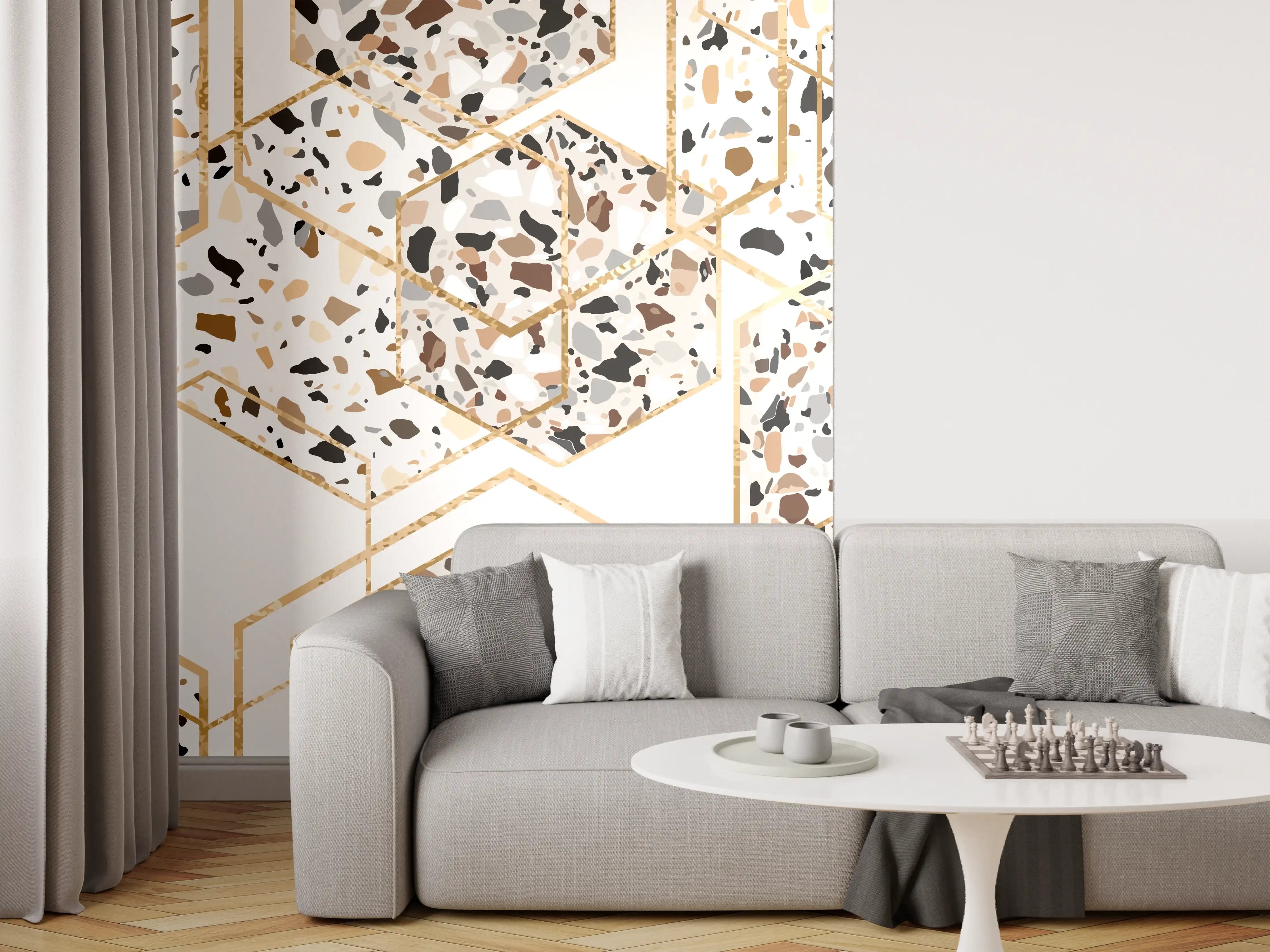 Wandverkleidung Wohnzimmer - Moderne Terrazzo-Optik Fliesen