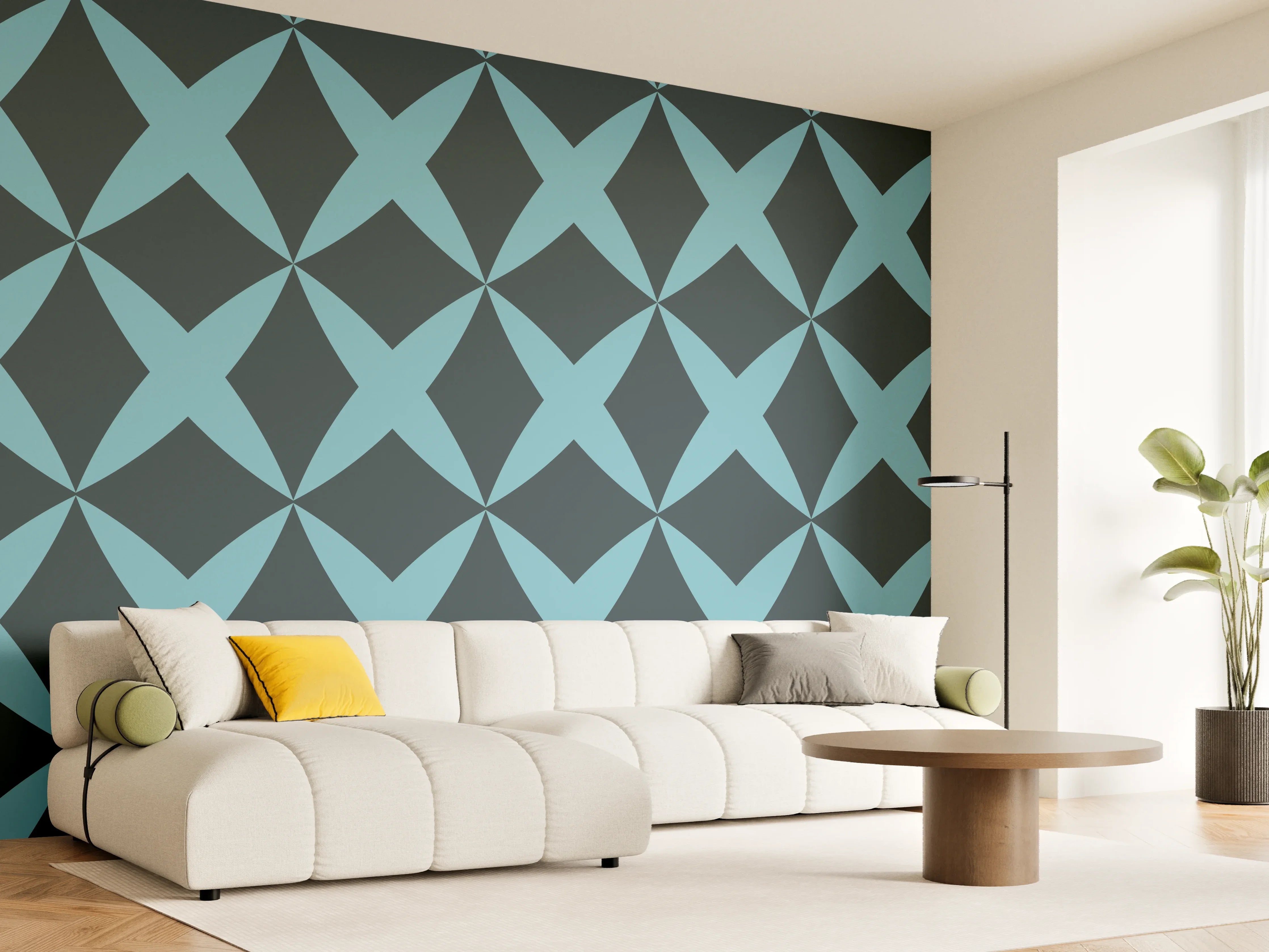 Wandverkleidung Wohnzimmer - Moderne Türkis-Graphik Muster