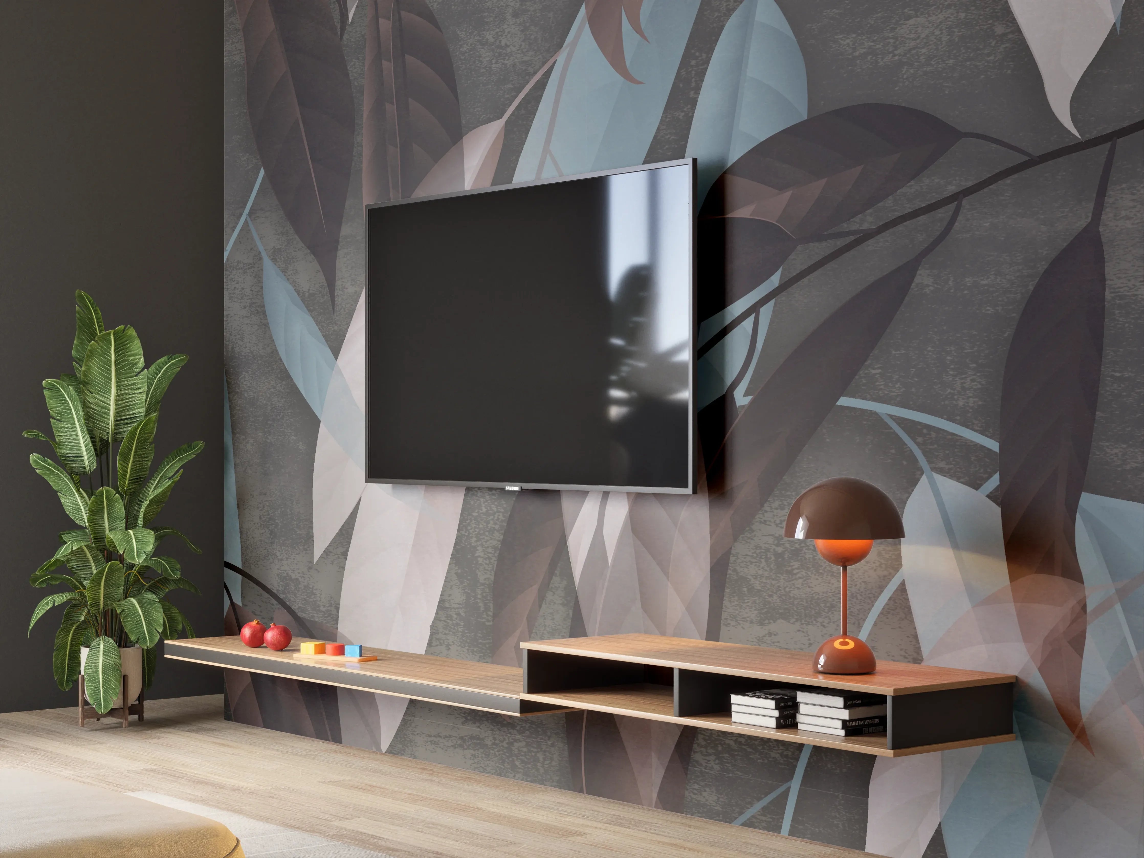 Wandverkleidung Wohnzimmer - Moderne Wanddekoration mit Naturmotiven