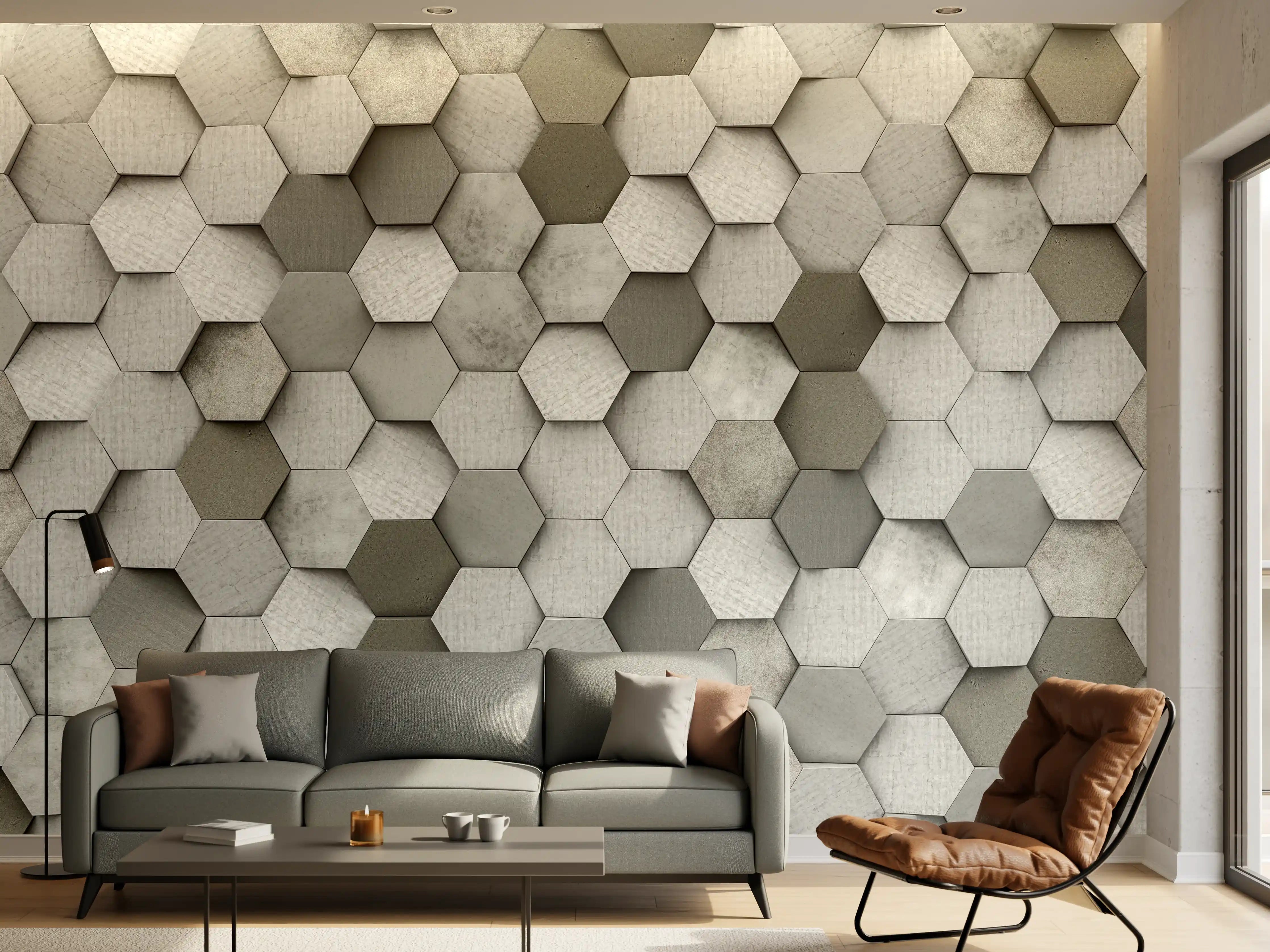 Wandverkleidung Wohnzimmer - Moderne Wandgestaltung mit Hexagon-Fliesen