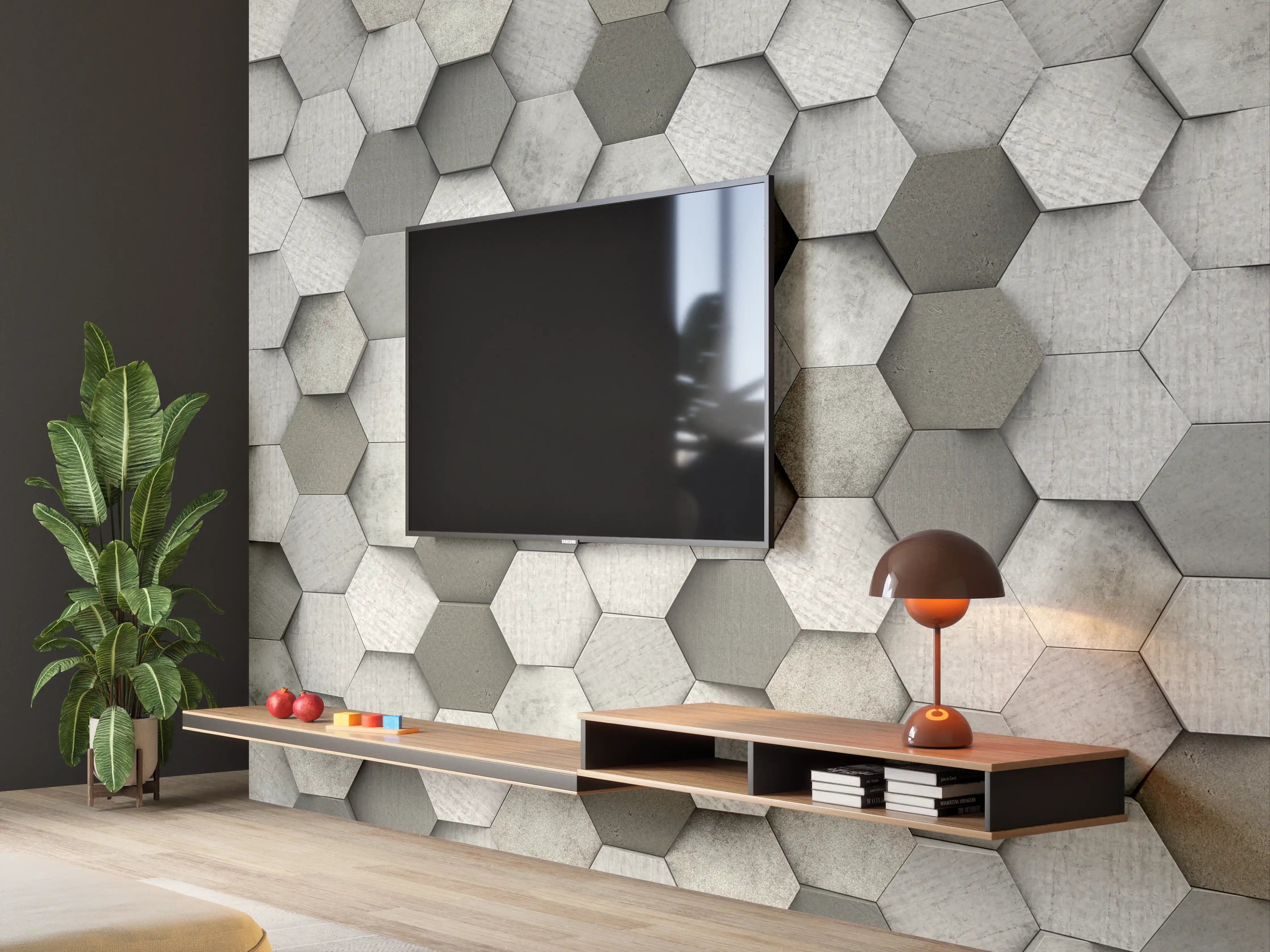 Wandverkleidung Wohnzimmer - Moderne Wandgestaltung mit Hexagon-Fliesen