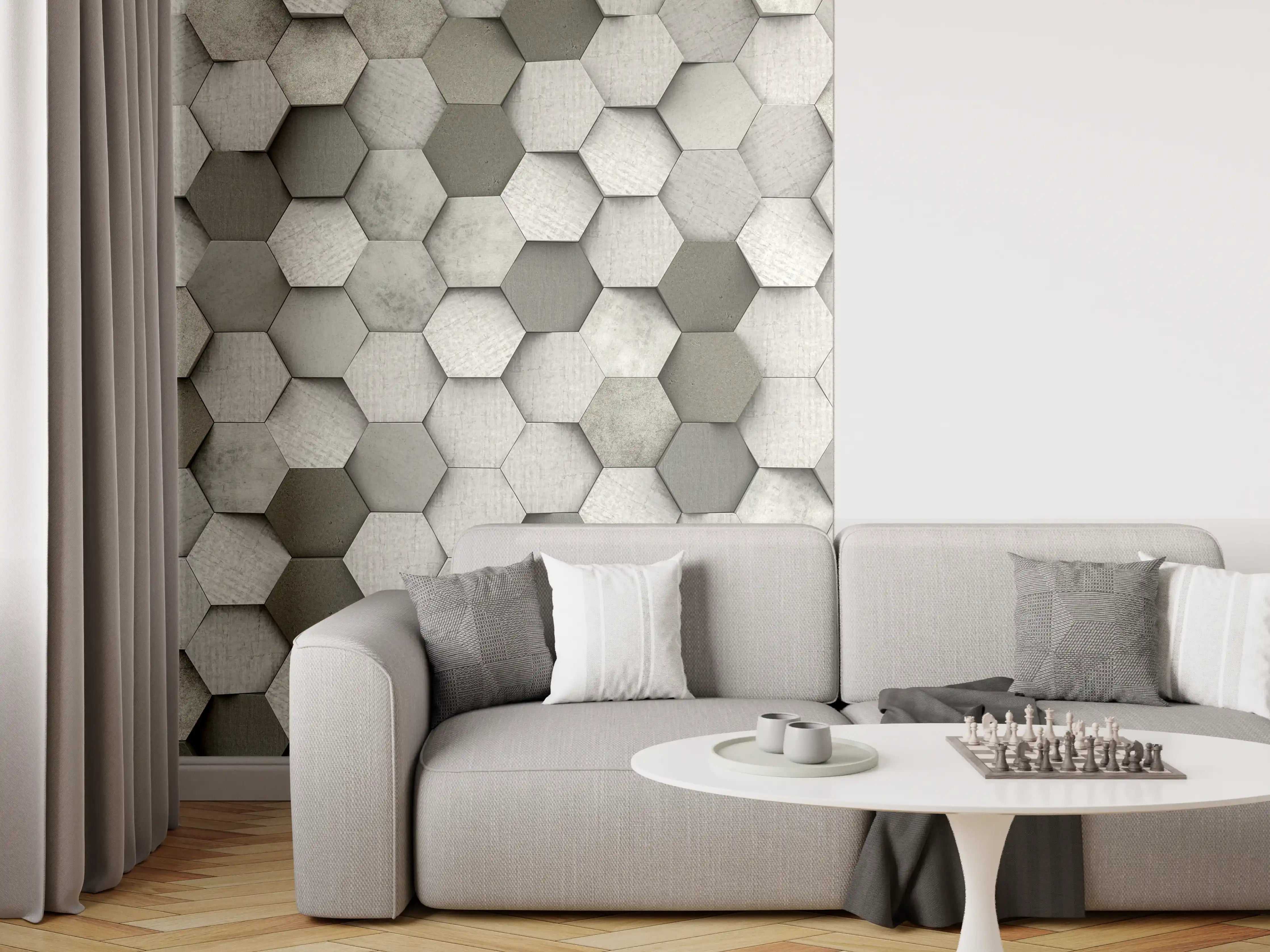 Wandverkleidung Wohnzimmer - Moderne Wandgestaltung mit Hexagon-Fliesen