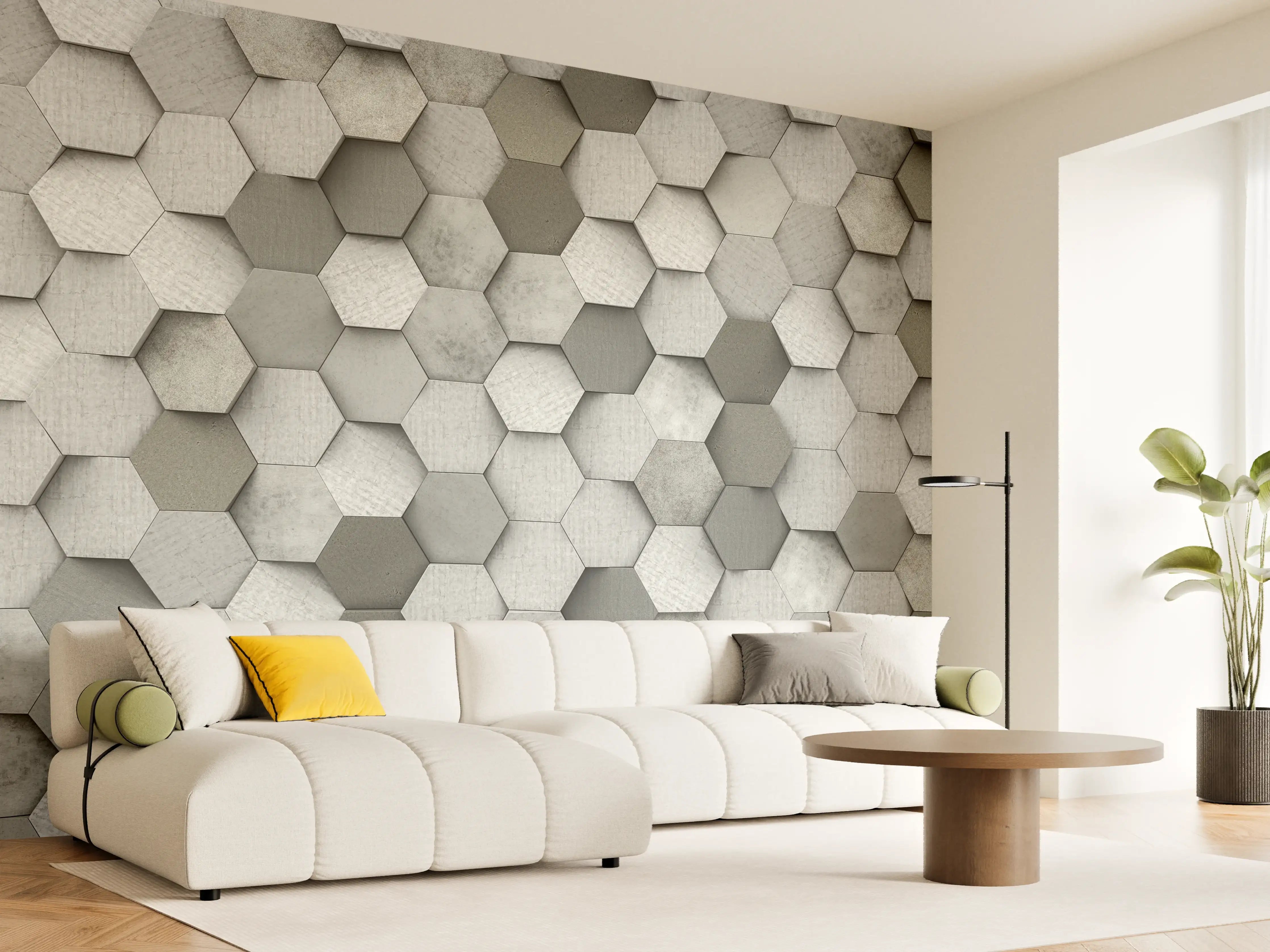 Wandverkleidung Wohnzimmer - Moderne Wandgestaltung mit Hexagon-Fliesen